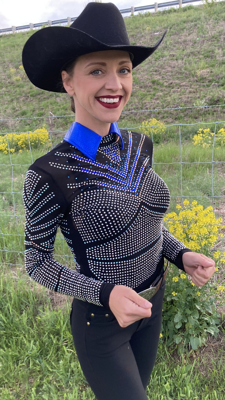 Black Bodysuit with Blue Collar