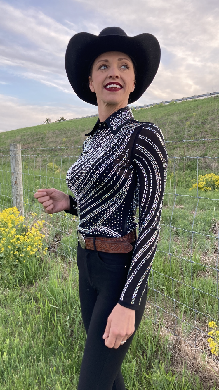 Black with Silver Swirl Rhinestones