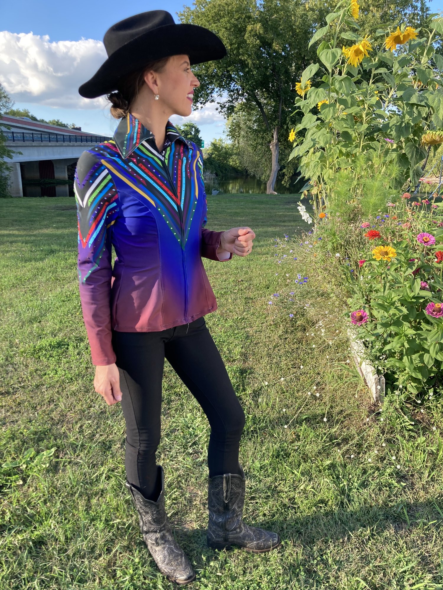 Women's Rainbow Chevron Colorfade * Front Jacket * Horse Show Sparkle