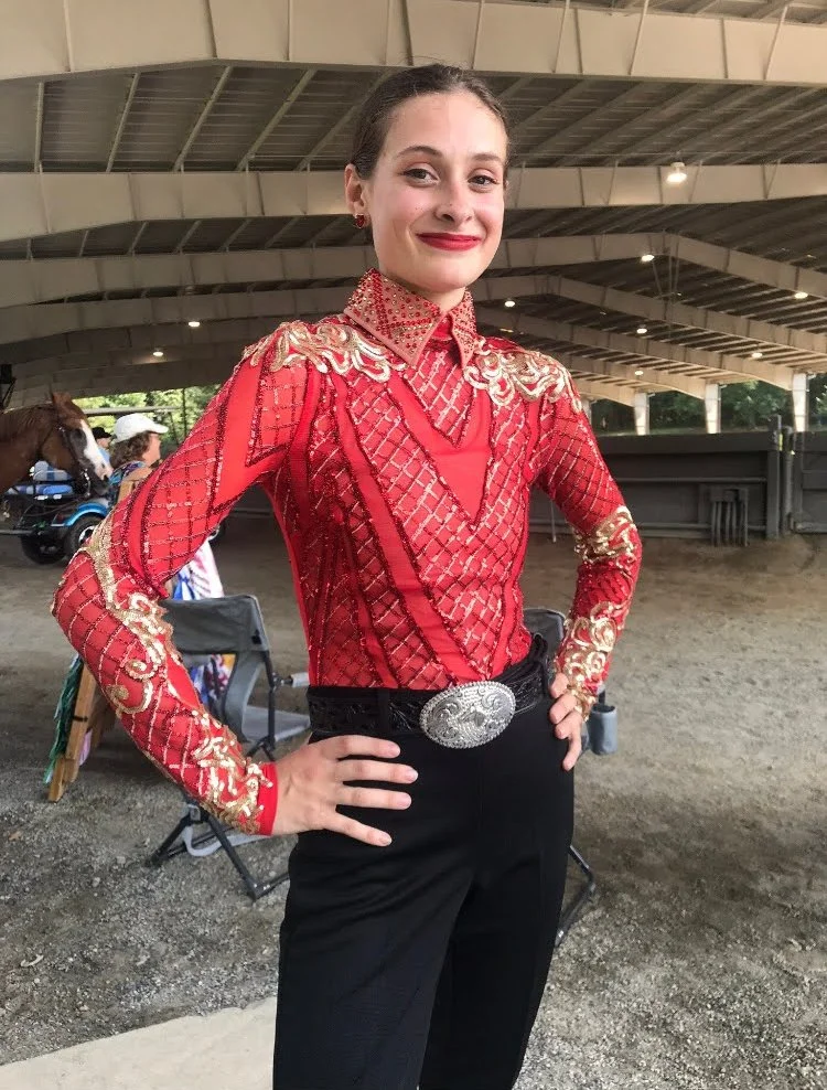 Red with red and gold sequin western show shirt and collar  Sparkle  Ridge