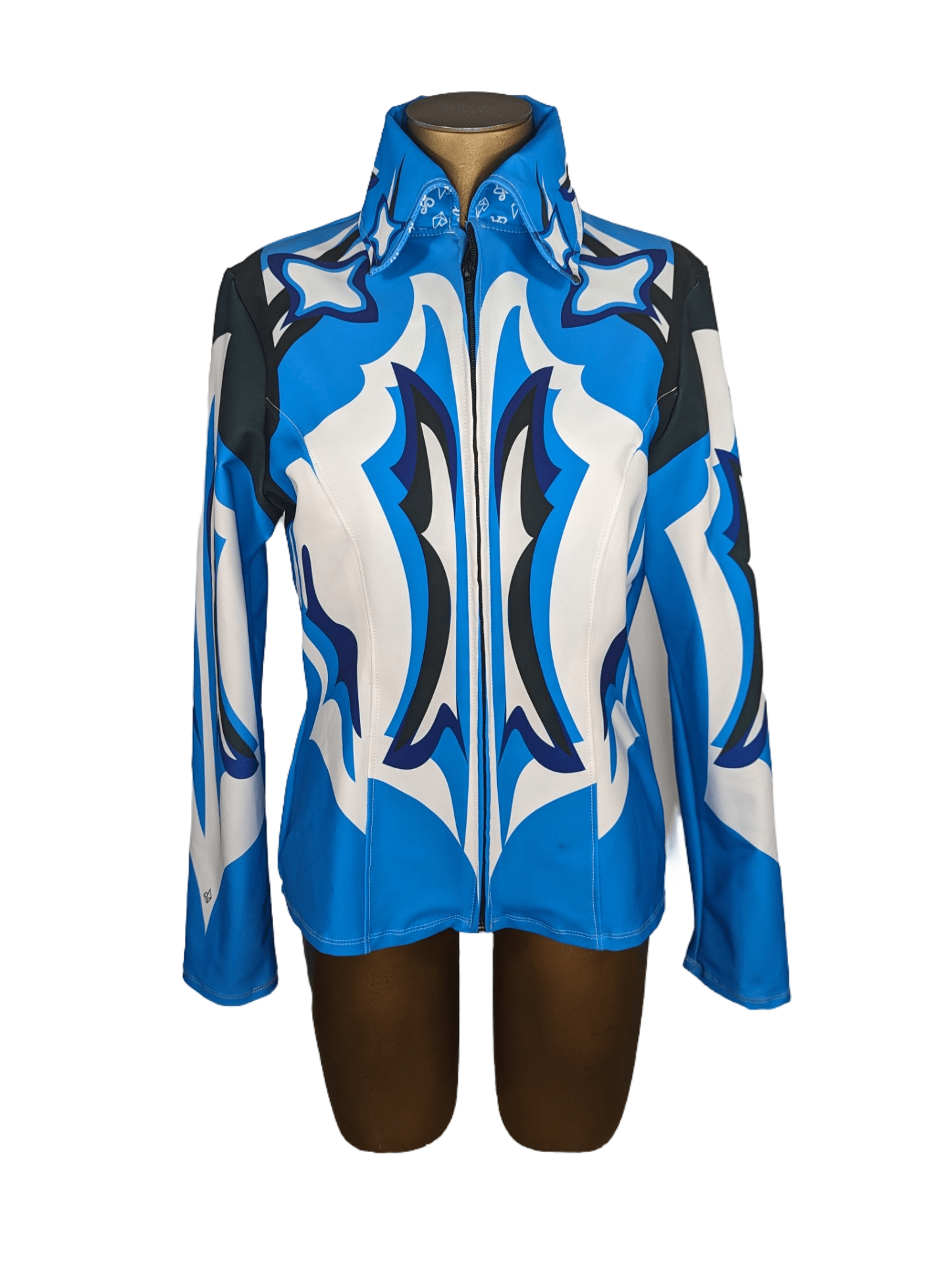 sparkle-ridge-western-show-shirts-womens-rodeo-shirts-barrel-racing-shirts-horse-show-jacket-elsa-cyan-blue-front.png