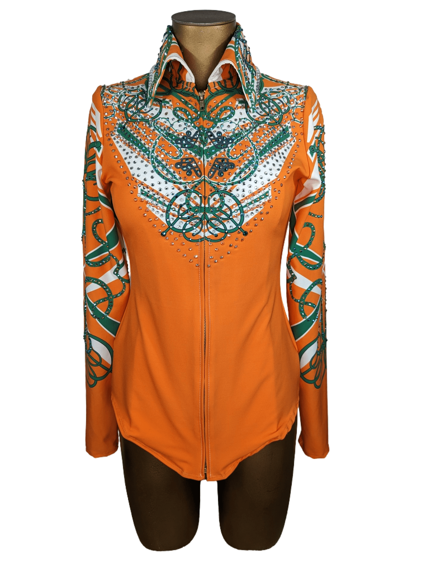 sparkle-ridge-western-show-shirts-womens-rodeo-shirts-barrel-racing-shirts-horse-show-jacket-orange-jacket-front.png
