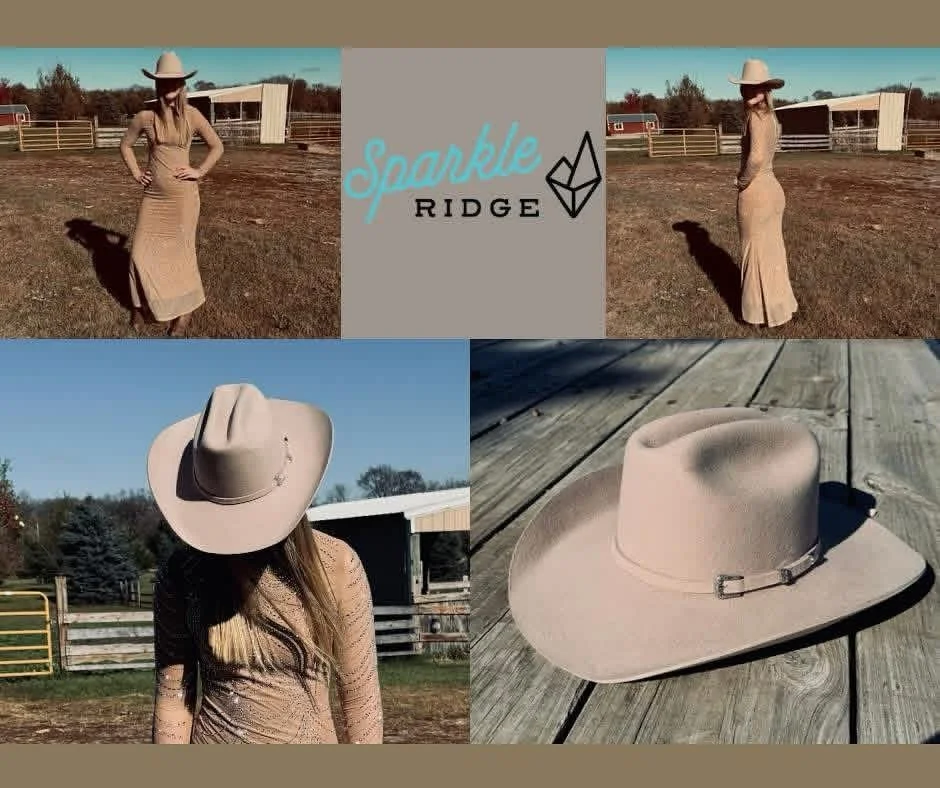 Effortless. Elegant. Rodeo ready. This cream dress and hat combo brings a touch of class to western style &mdash; perfect for arena sidelines or post-rodeo nights. 

#SparkleRidge #RodeoStyle