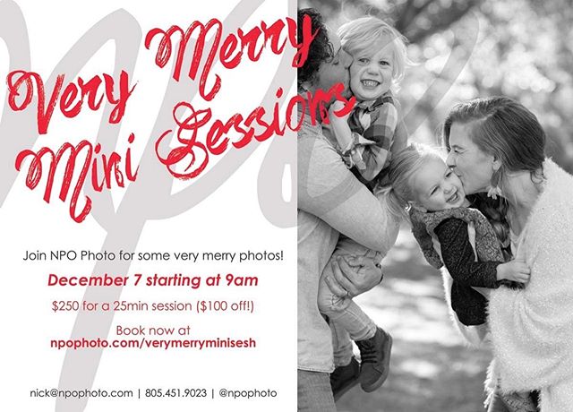 Hi Santa Barbara! 👋 Still haven&rsquo;t gotten around to taking those holiday family photos? No worries! Join me Saturday, December 7 for a mini session. Quick, easy, and a special holiday price that is sure to make you feel very merry indeed! Link 