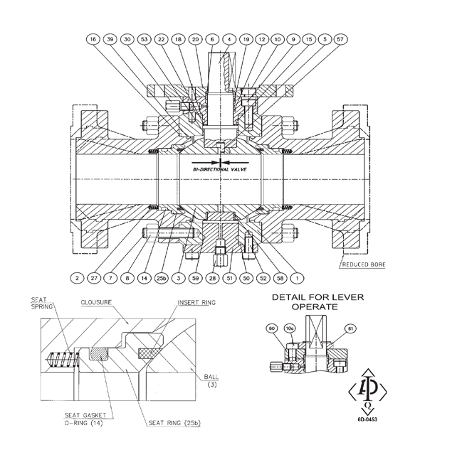 Notes: 1) Electroless nickel plated 0.001" thickness 2) Nylon insert on class 900/1500 3) For lever operated valves 4) For gear or actuator operated valves Service: Standard fluid • Carbon steel trim • Fire safe design Temperature: -7°C + 160°C ( -7° + 121° for class 900-1500)