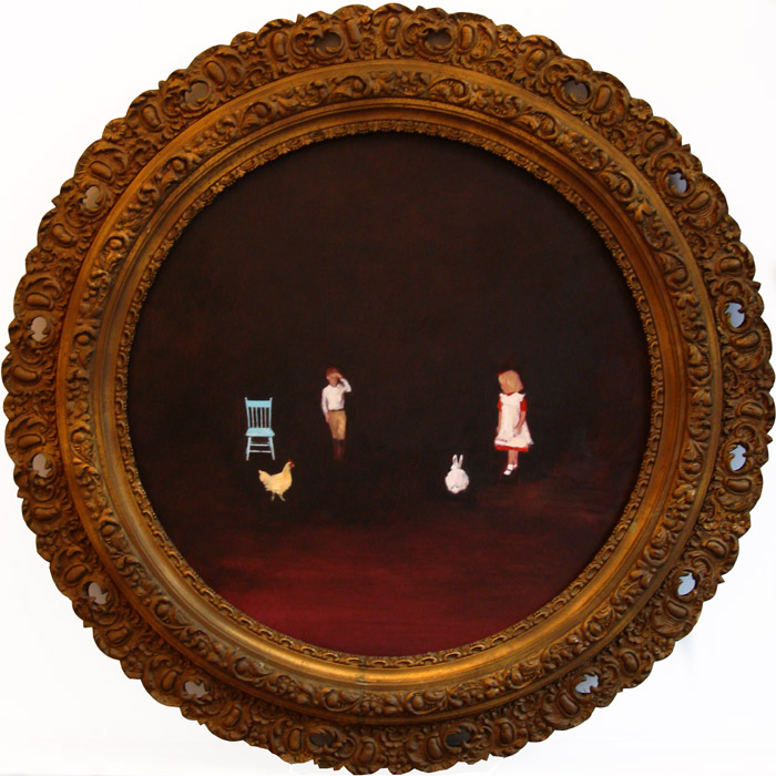 Window Seat (rehearsal party) oil on panel 20 in. diameter 2008