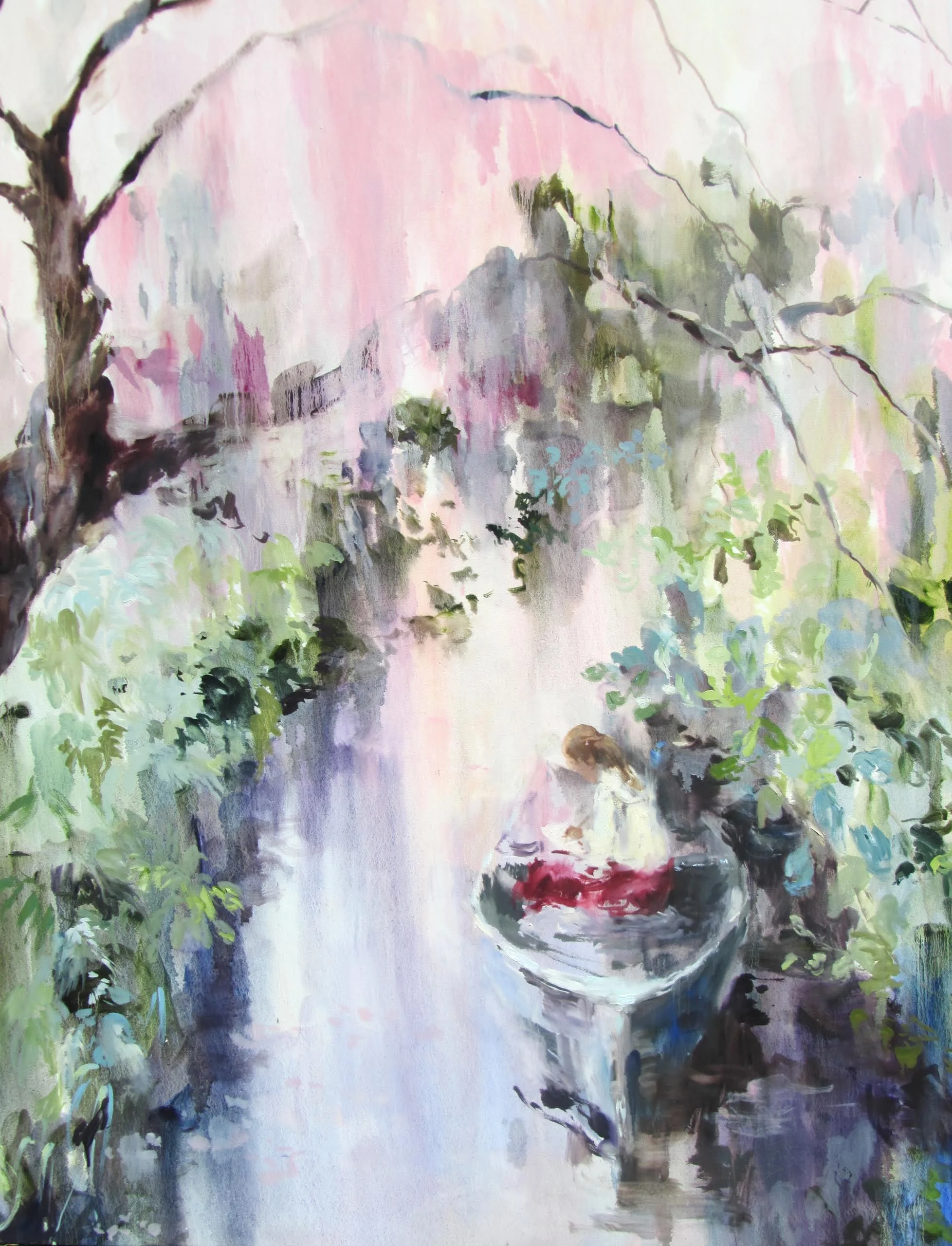 Amour (cherry blossoms in the quiet of the day) oil on canvas 66 x 54 in. 2014