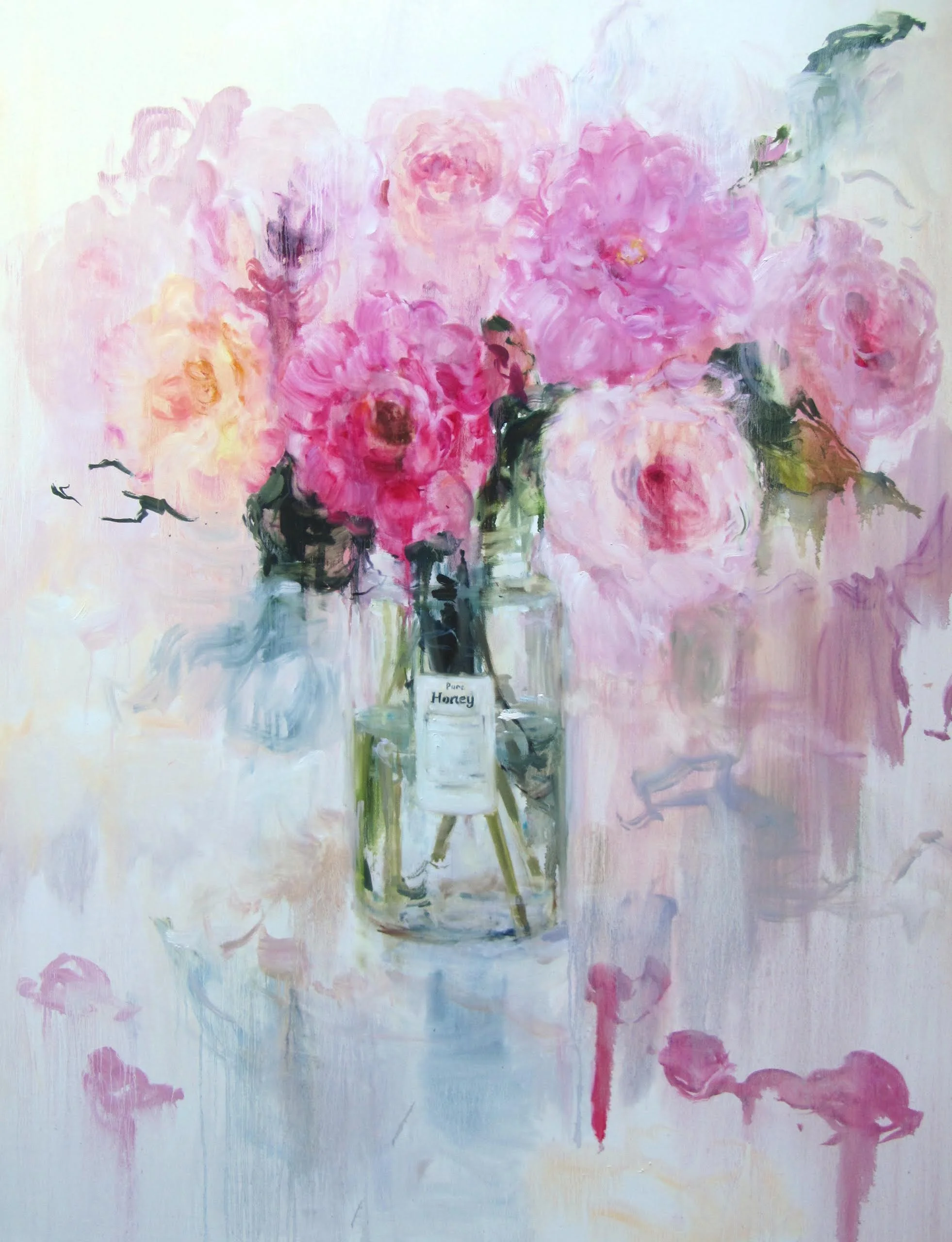 Roses and Moss (pure honey) oil on canvas 78 x 60 in.