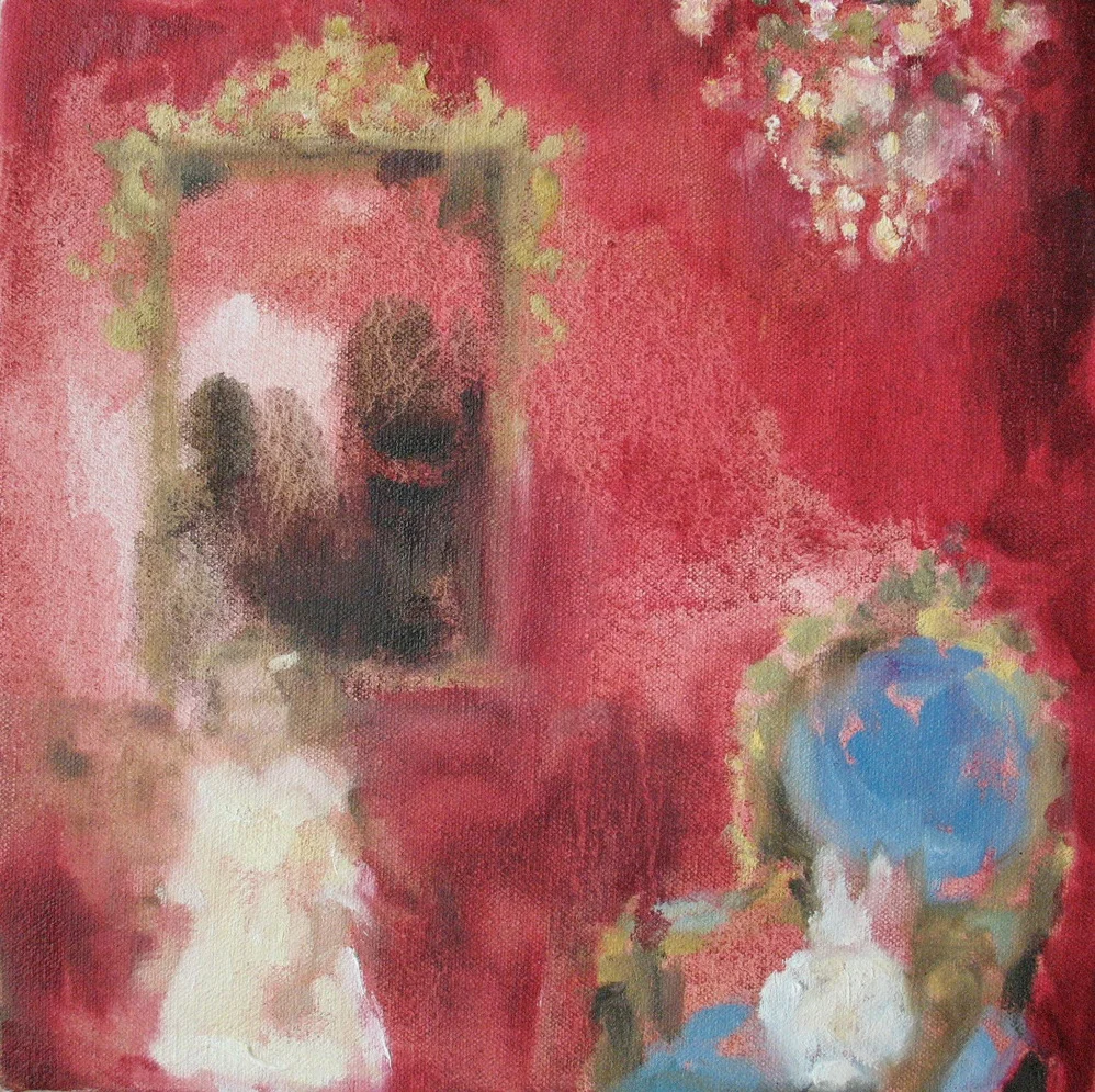 Velvet Carousel (white rabbit day) oil on canvas 8 x 8 in. 2010