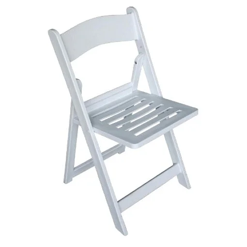 Wimbledon Folding Chair Slatted Seat White — JAKS Hire & Events