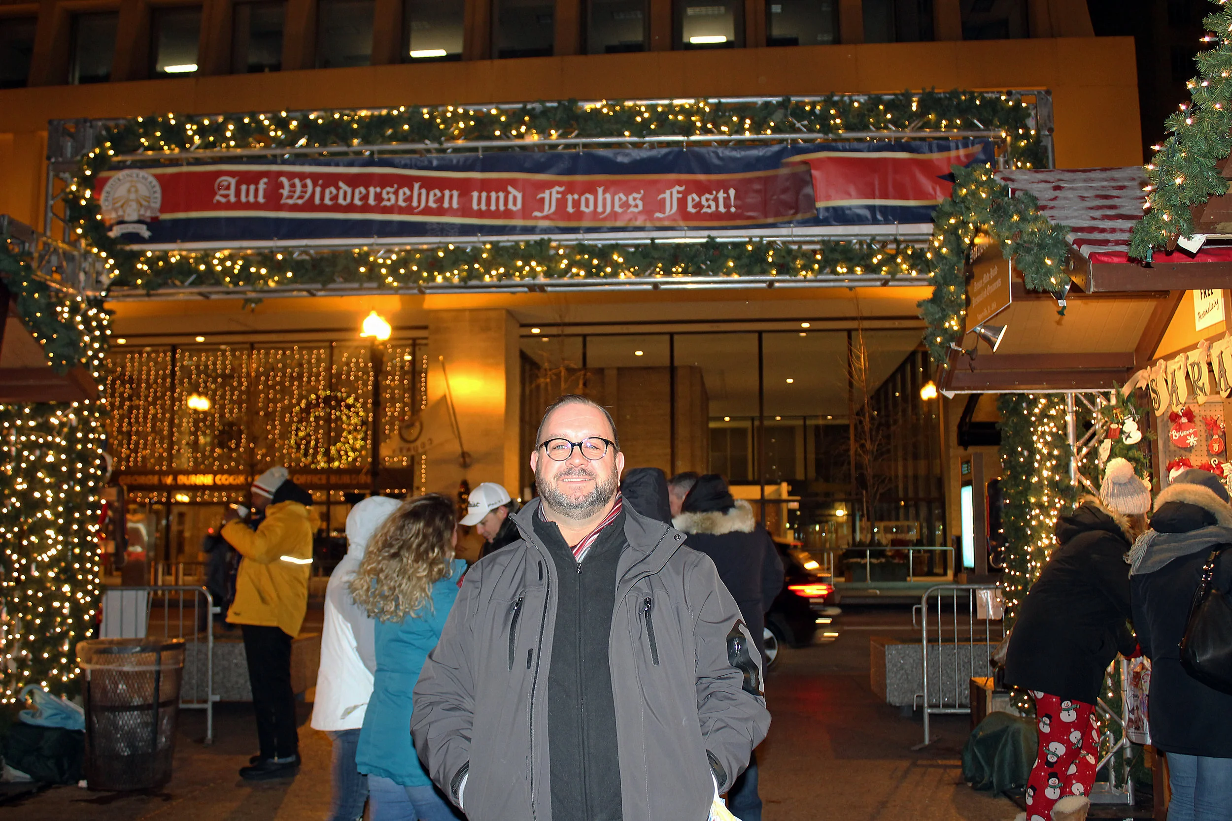 Roaming Rich after a great visit to the Christkindelmarket! (He should have worn a hat....brrrr!)