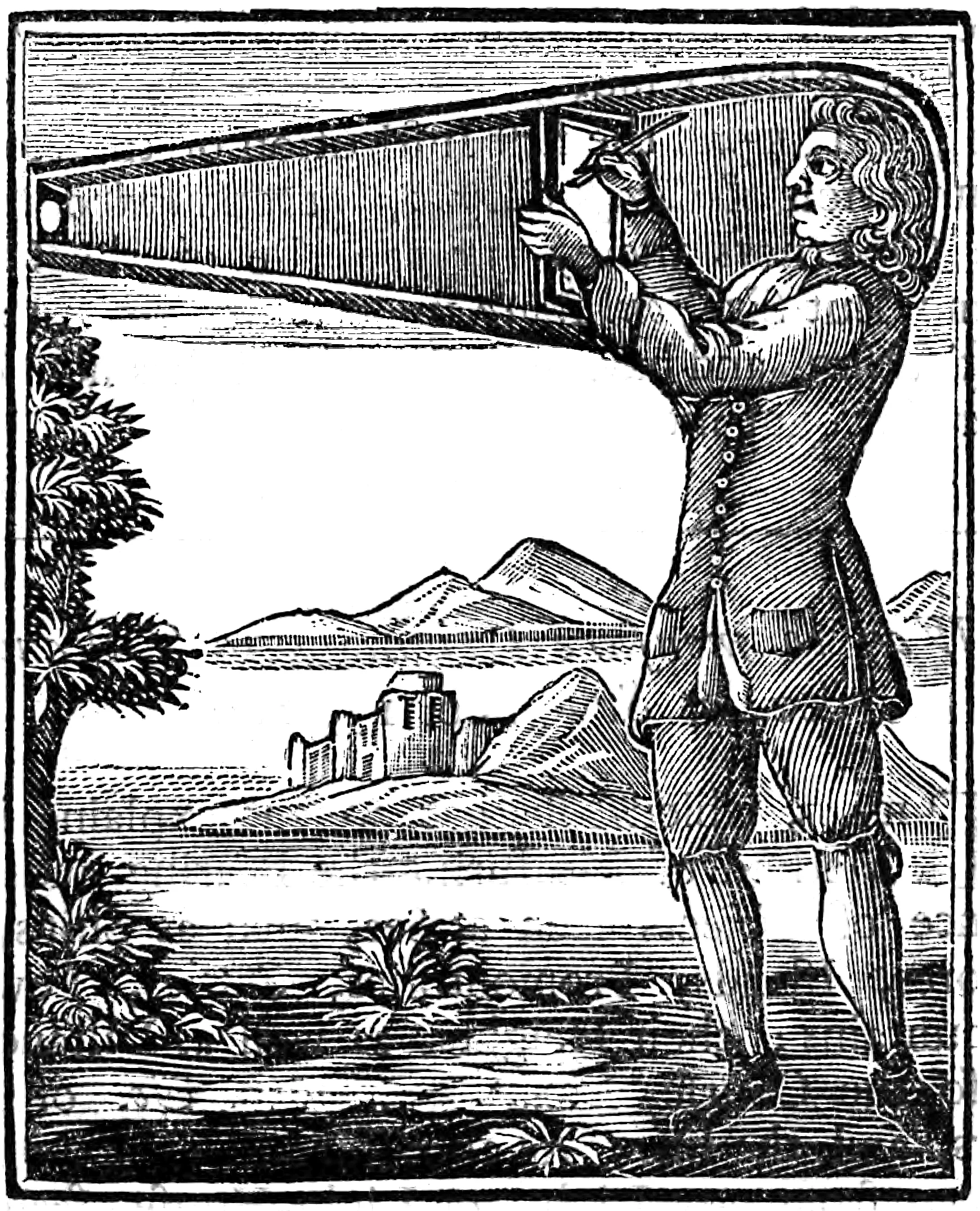 Sir Robert Hooke suggests a “wearable” camera obscura he calls a “Picture Box” (1694).
