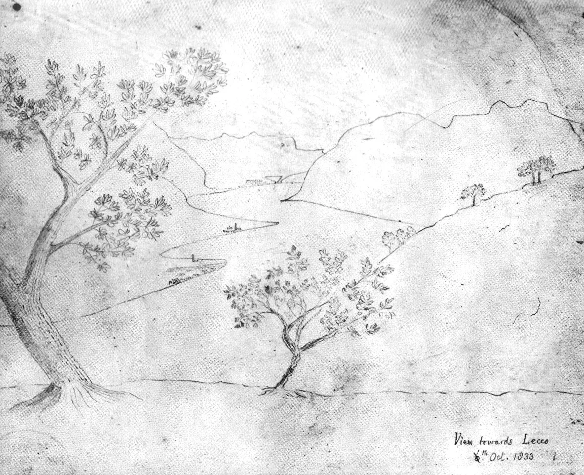Henry Fox Talbot, View towards Lecca, drawn with a camera lucida, 1833