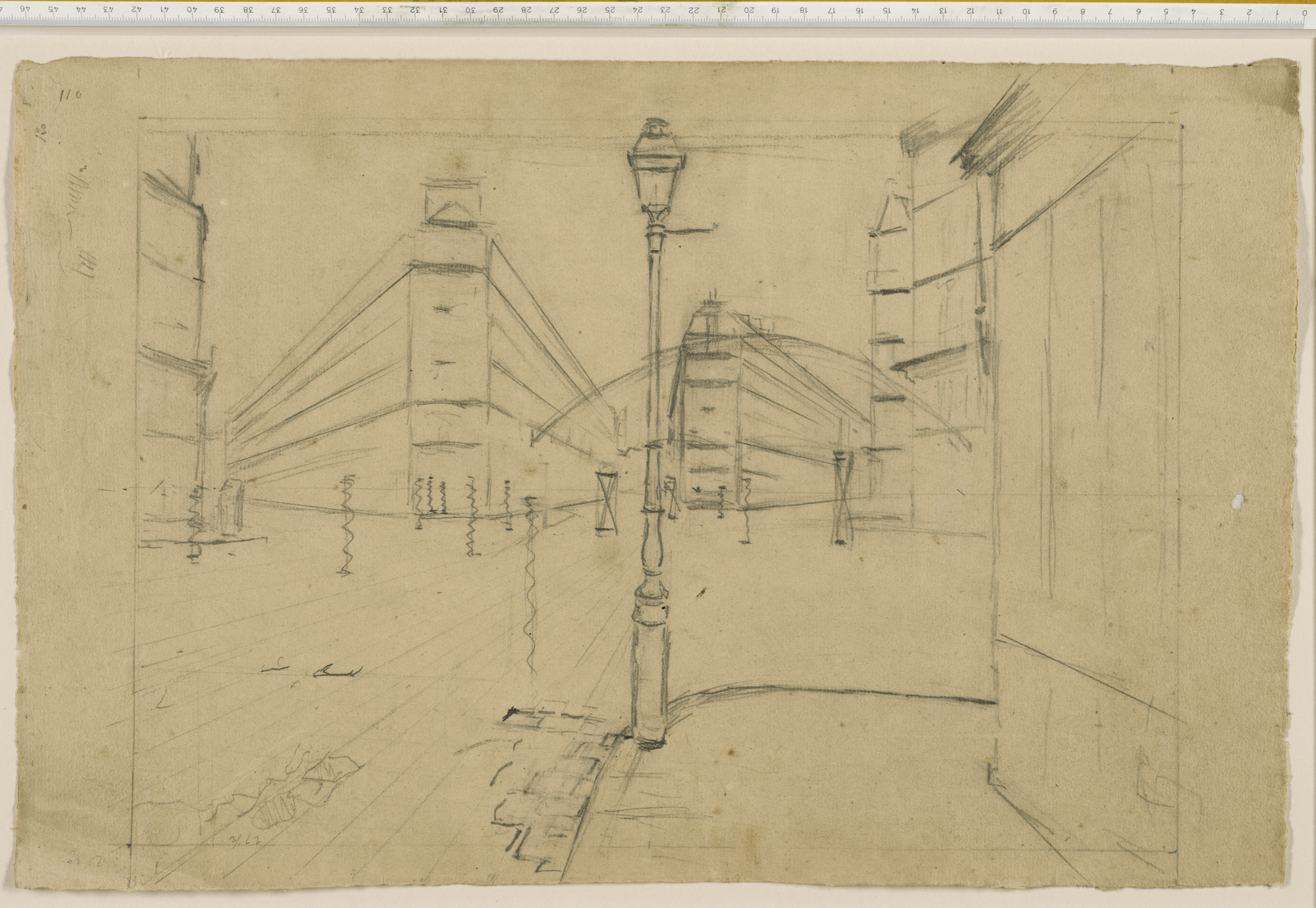  Gustave Caillebotte’s preparatory drawing for  Paris Street; Rainy Day  (1876-7), collection of The Art Institute of Chicago. 