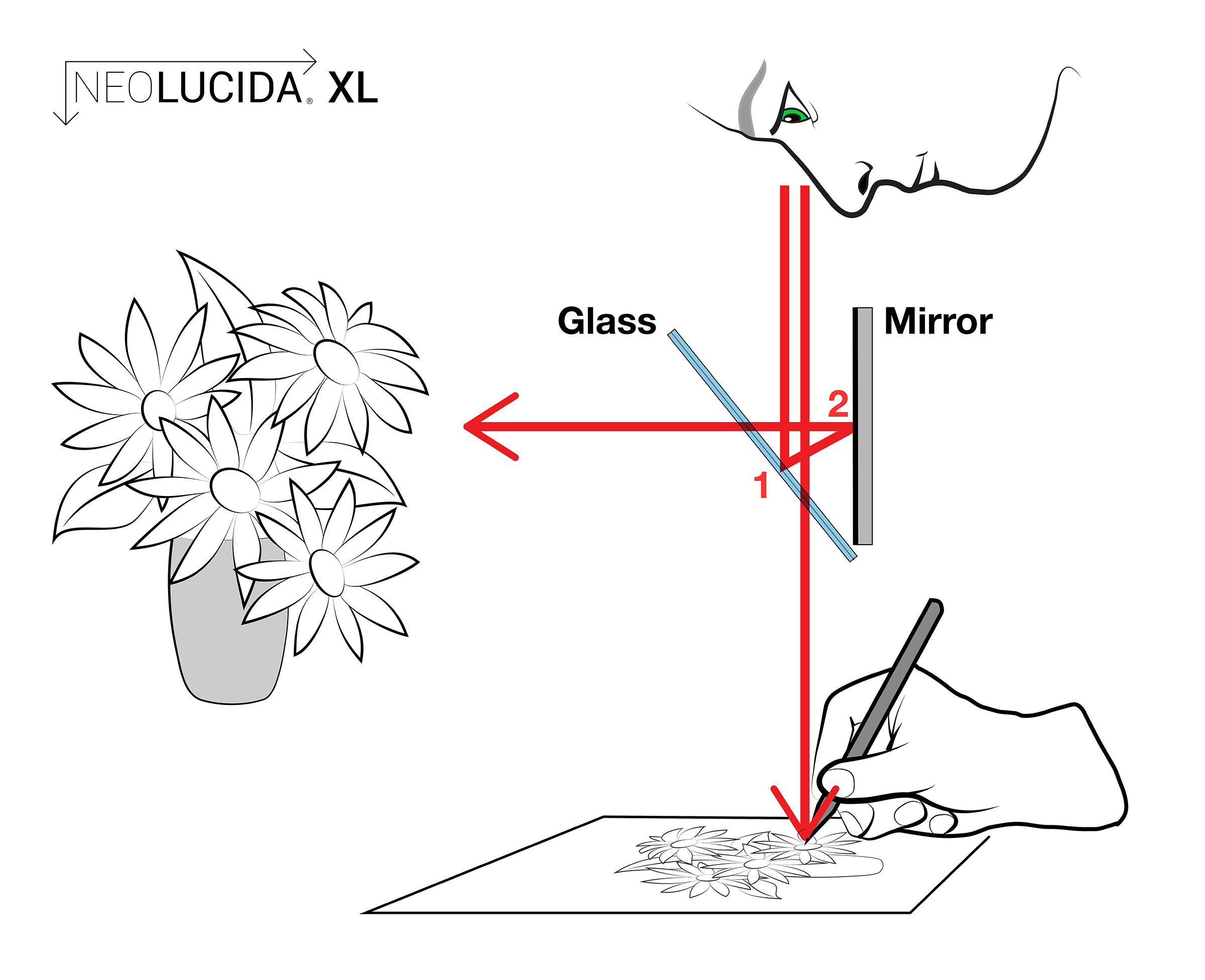 Camera lucida optical device, artists drawing aid in rendering an