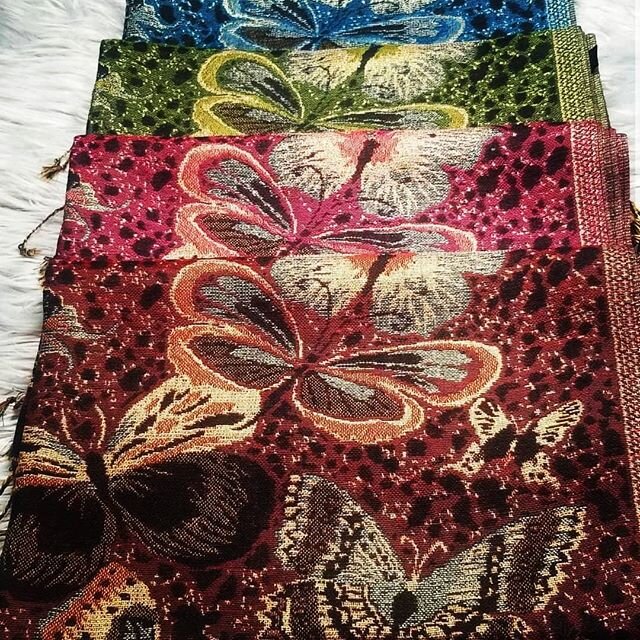 new butterfly pashminas hitting the site, tomorrow 🦋 there will be several new colors and designs available (this is just one design and the color variants) so they will have their own category so it's easier to shop and compare 🦋