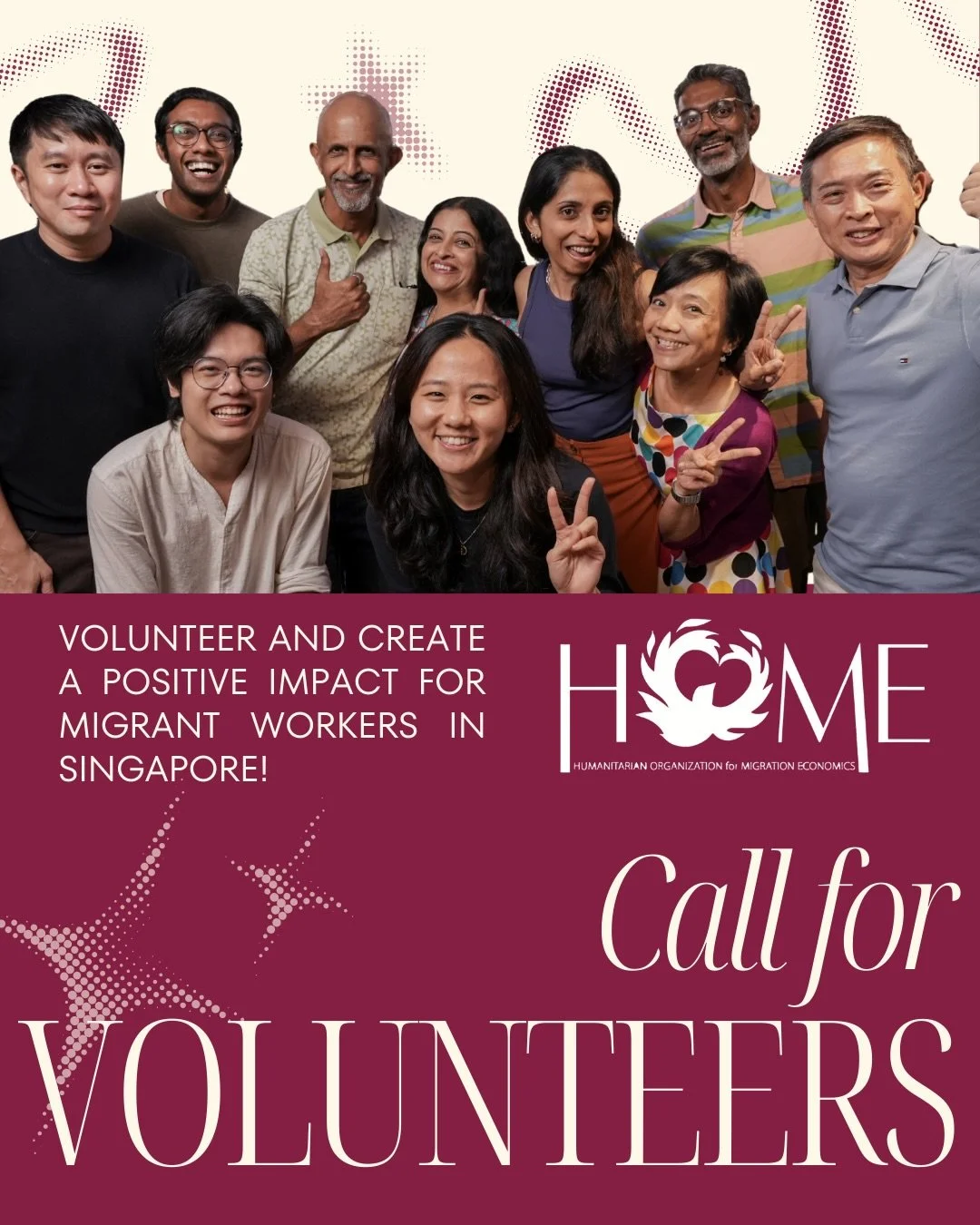 Volunteer with HOME: Befrienders &amp; Translators needed

Our work is only possible because of volunteers who show up, empathise, and stand alongside abused and exploited migrant workers in their most difficult moments. We&rsquo;re currently looking