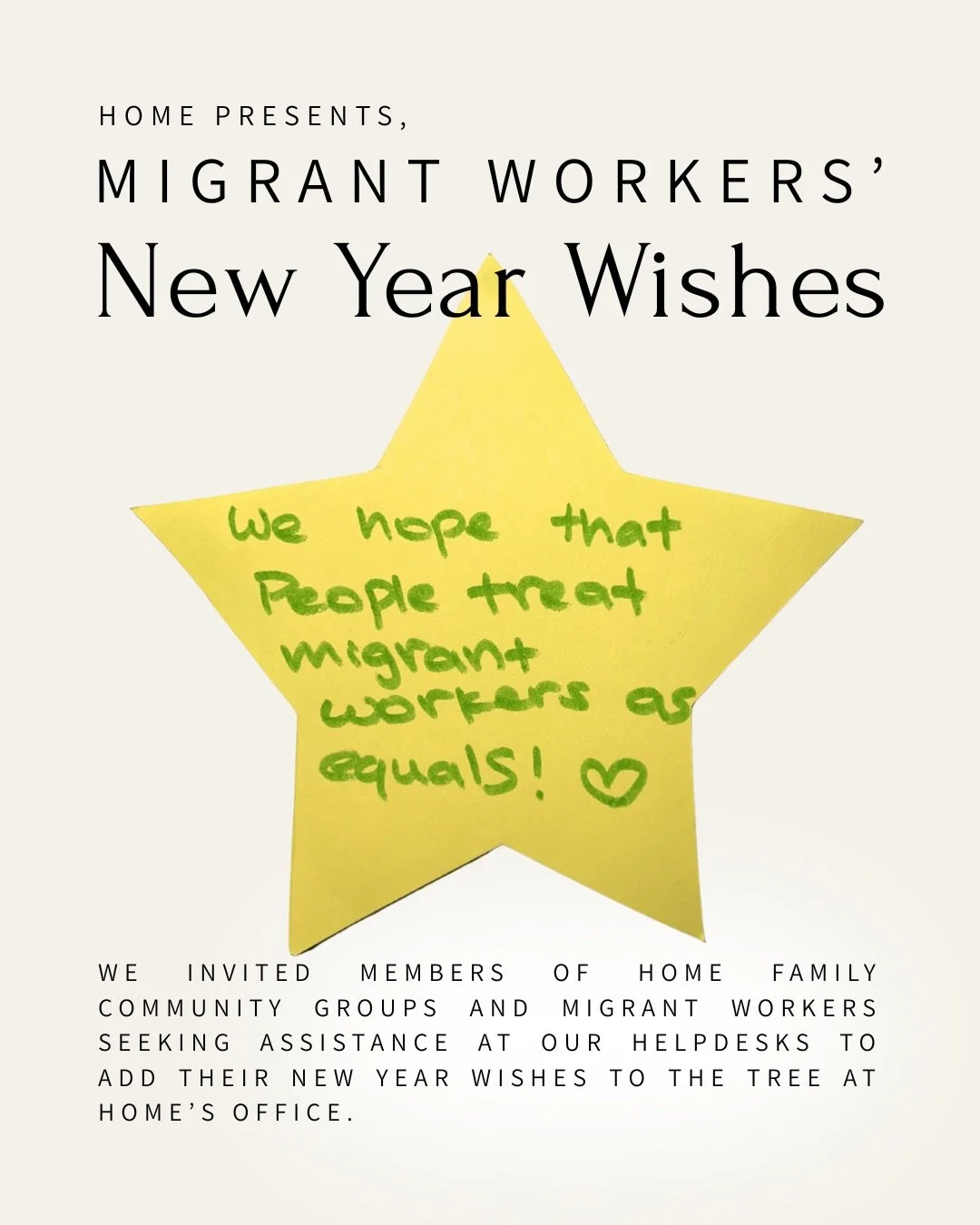 This festive season, migrant workers wrote down their hopes for the new year and hung them on our office Christmas tree &mdash; wishes for fair treatment, safer workplaces, better living conditions, and stronger labour policies.

As we step into 2026