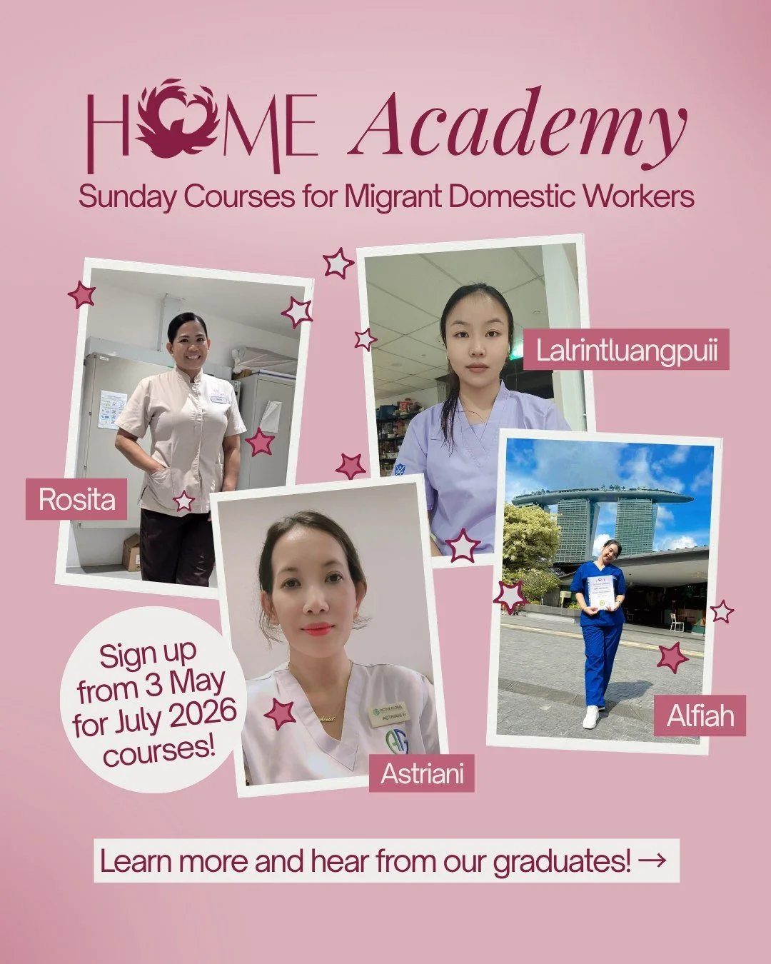 We are nearly halfway through the year and getting ready to accept the next batch of HOME Academy students for our July 2026 intake! 🤗

HOME Academy offers affordable interest-based courses to Migrant Domestic Workers on their off days. Scroll to re