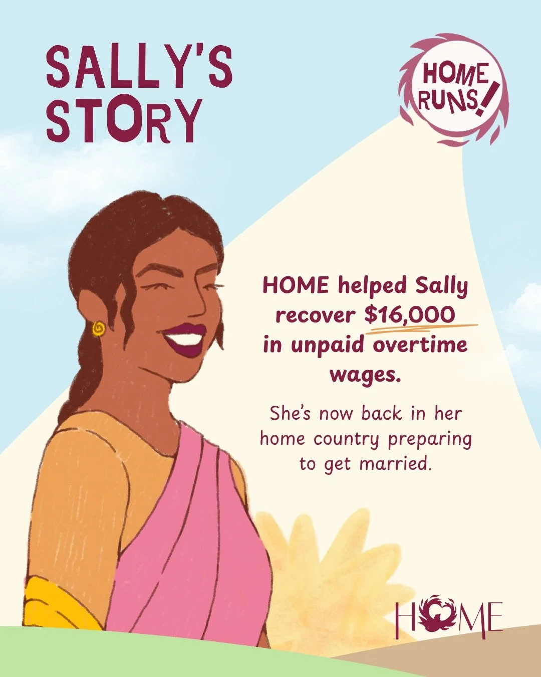 Introducing &ldquo;HOME RUNS!&rdquo; 💥⚾️, our new series spotlighting the wins that migrant workers fight hard for, and the support that helps make justice possible.

In our first post, read about Sally&rsquo;s salary dispute, the challenges she fac