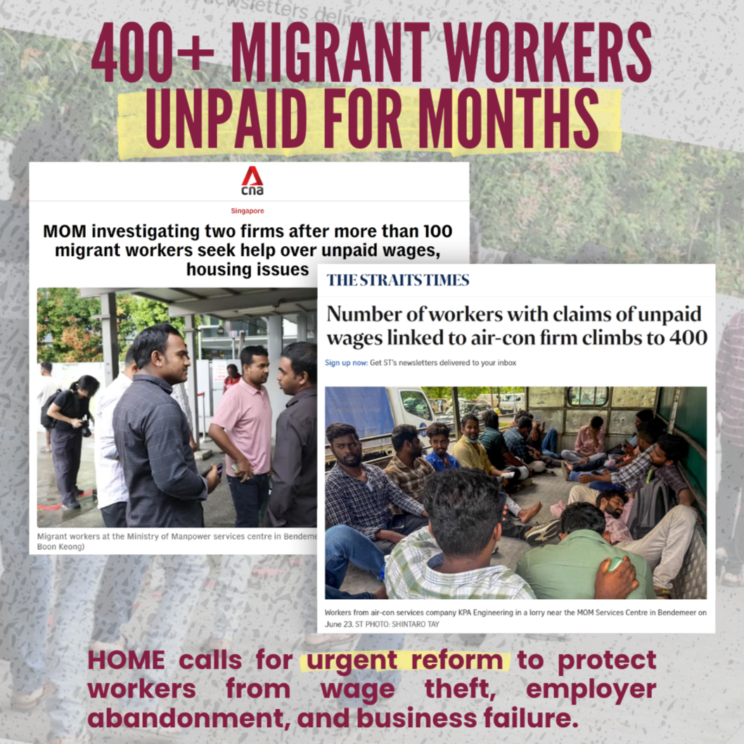 HOME’s Statement on Unpaid Wages and Support for Affected Migrant Workers