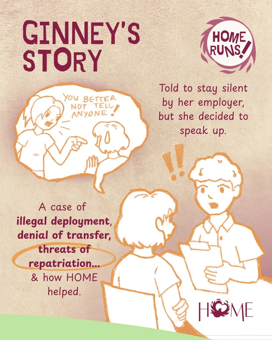 Ginney came to Singapore to support her family in Myanmar 👨&zwj;👩&zwj;👦&zwj;👦🙌

However, she faced less than ideal work conditions and approached HOME for assistance. She told us that she experienced illegal deployment, but when she decided to s