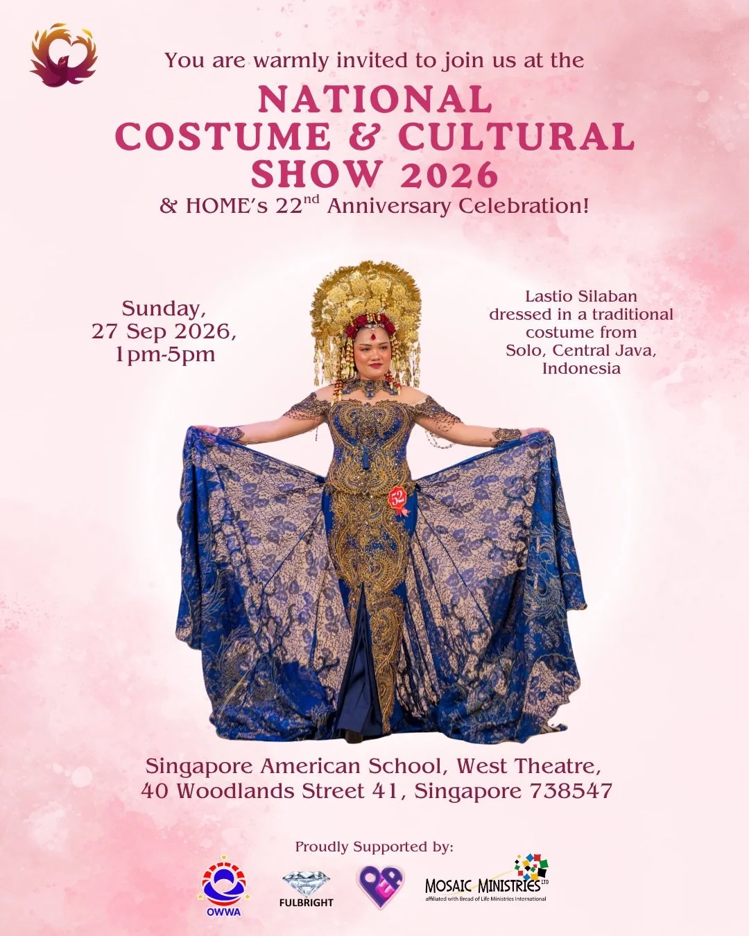 🌏 You&rsquo;re warmly invited to HOME&rsquo;s National Costume &amp; Cultural Show 2026! 🌏 

This event also marks our 22nd anniversary as an organisation, come and celebrate with us :)

Look forward to a fun afternoon with our community and celebr