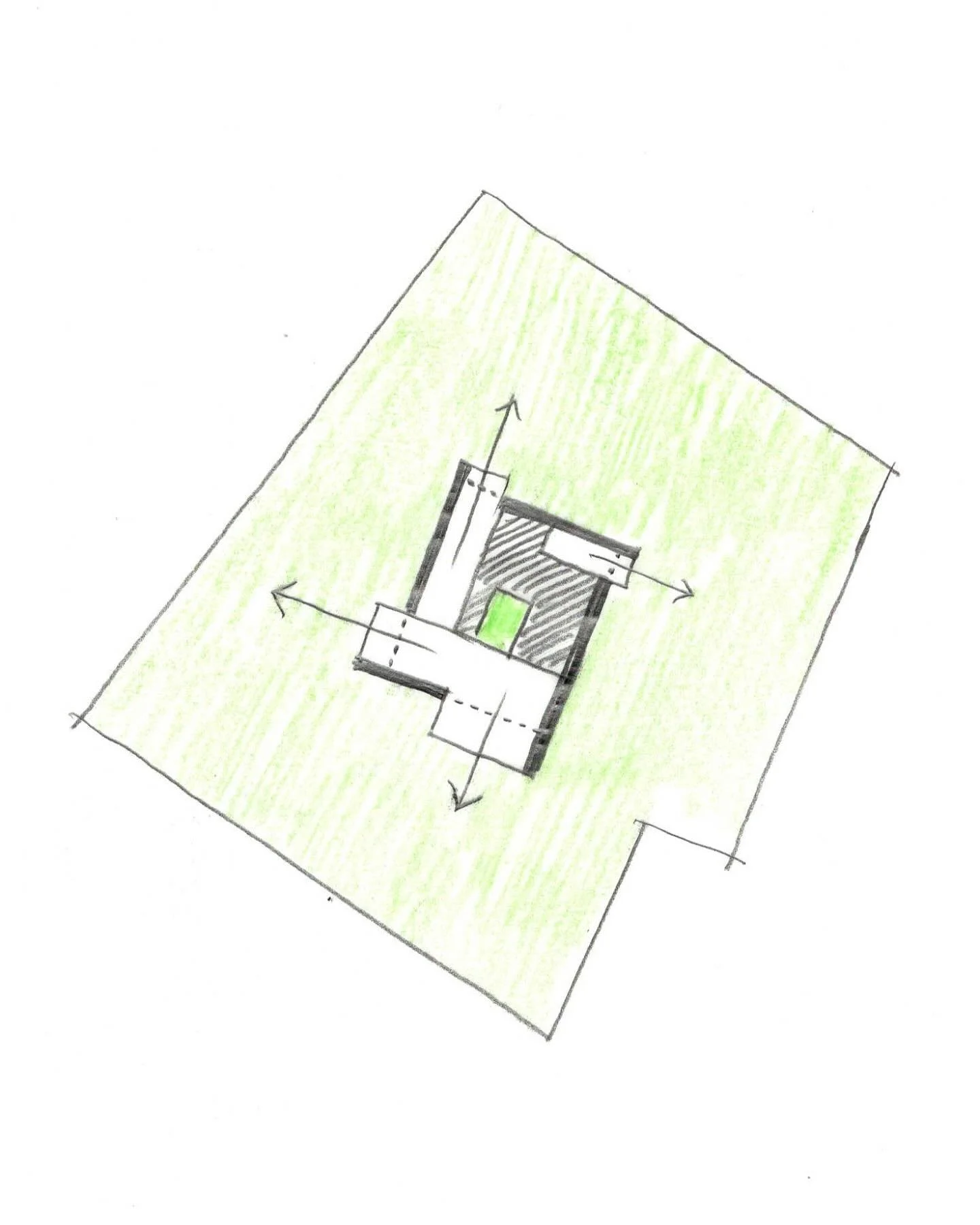 A sketch for a new project started this month; a family house in Mazury. A &lsquo;pinwheel&rsquo; plan arranged around an internal pocket garden.

SO_046