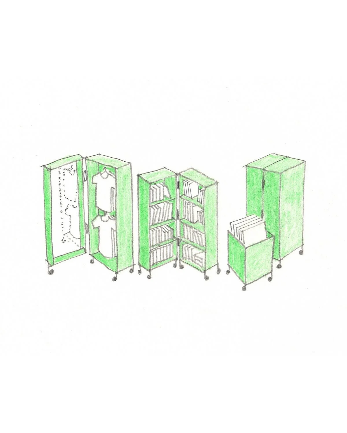 A few sketches from our ongoing work at Teatr Jaracza in Olsztyn, Warmia. A family of mobile furniture items, together with wall linings and gallery ideas, for the new box office. 

SO_043