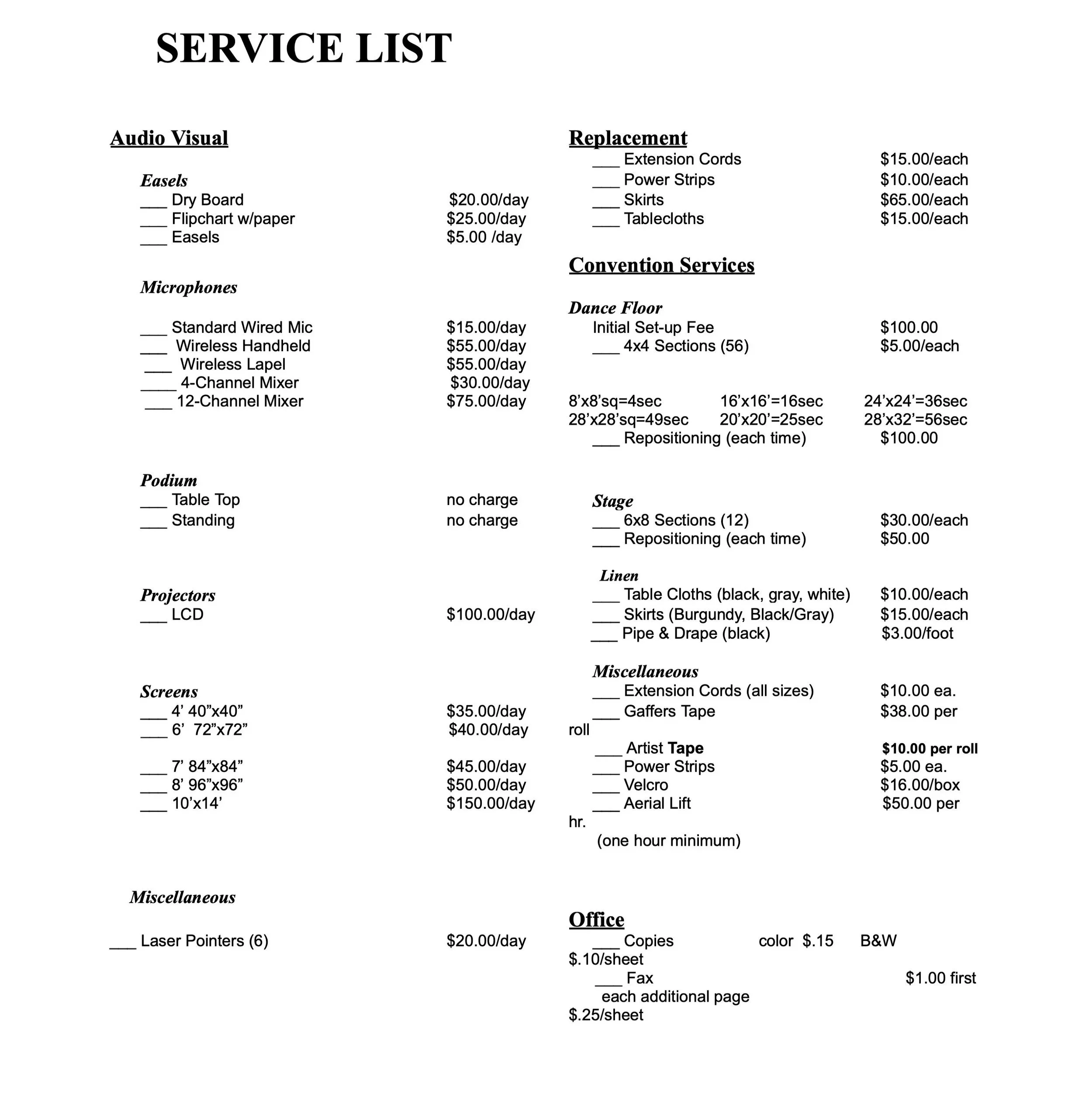 ** Prices subject to change without notice