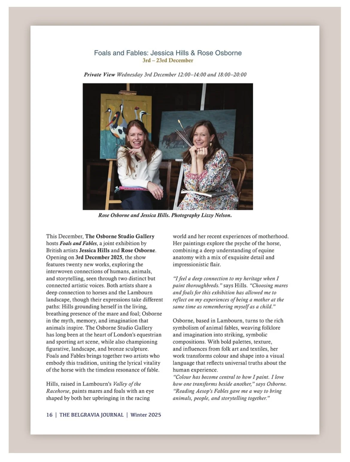 Jessica Hills in Belgravia Journal - Foals and Fables exhibition