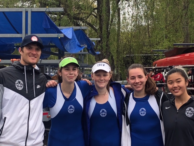 Coach Henrik Rummel, Kathryn Alexander, Molly Bidwell, Maya Spunberg and Willow Adler 2018