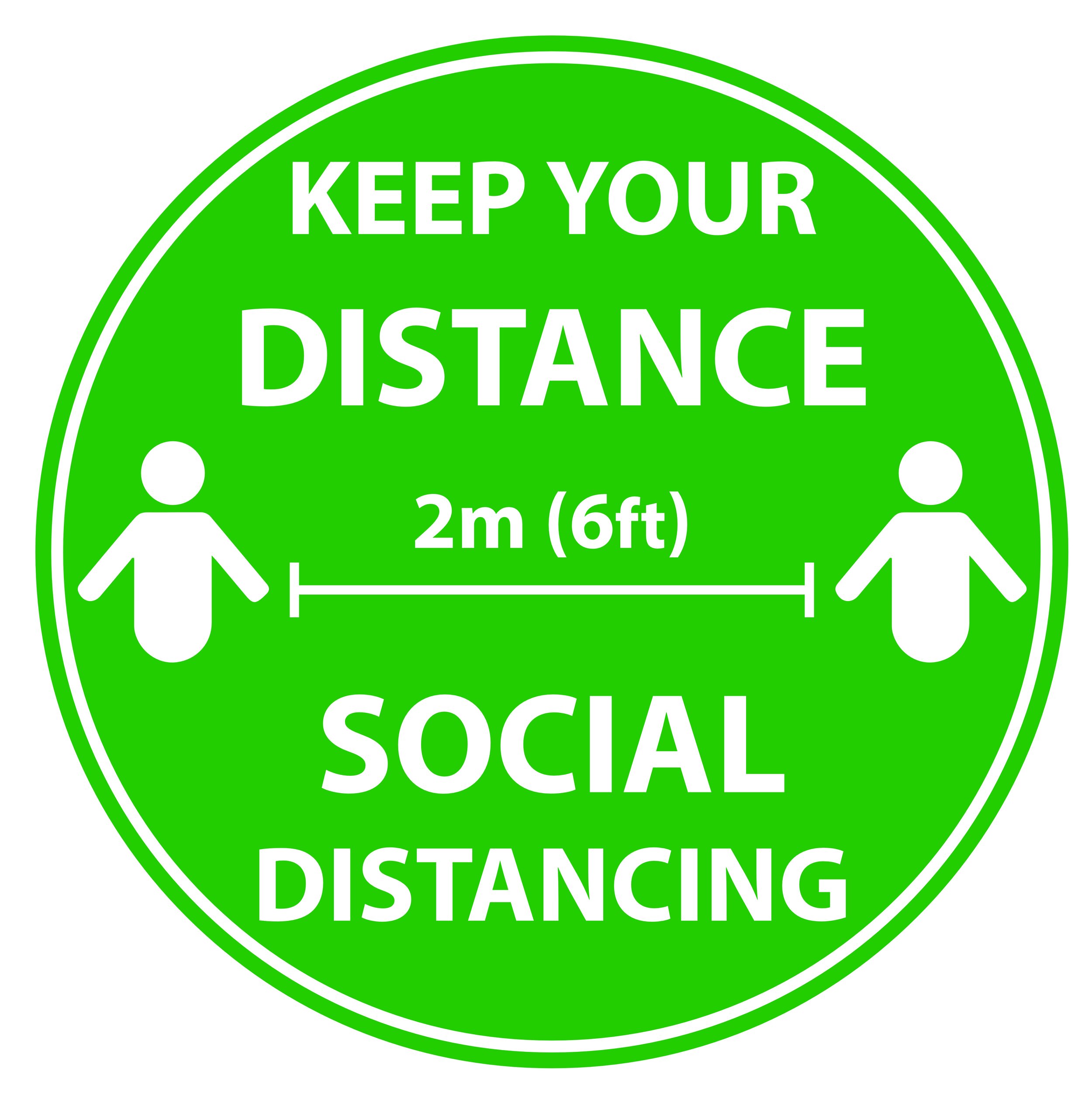 SIGN or STICKER Bright Green NEW Social Distancing 1 Metre 