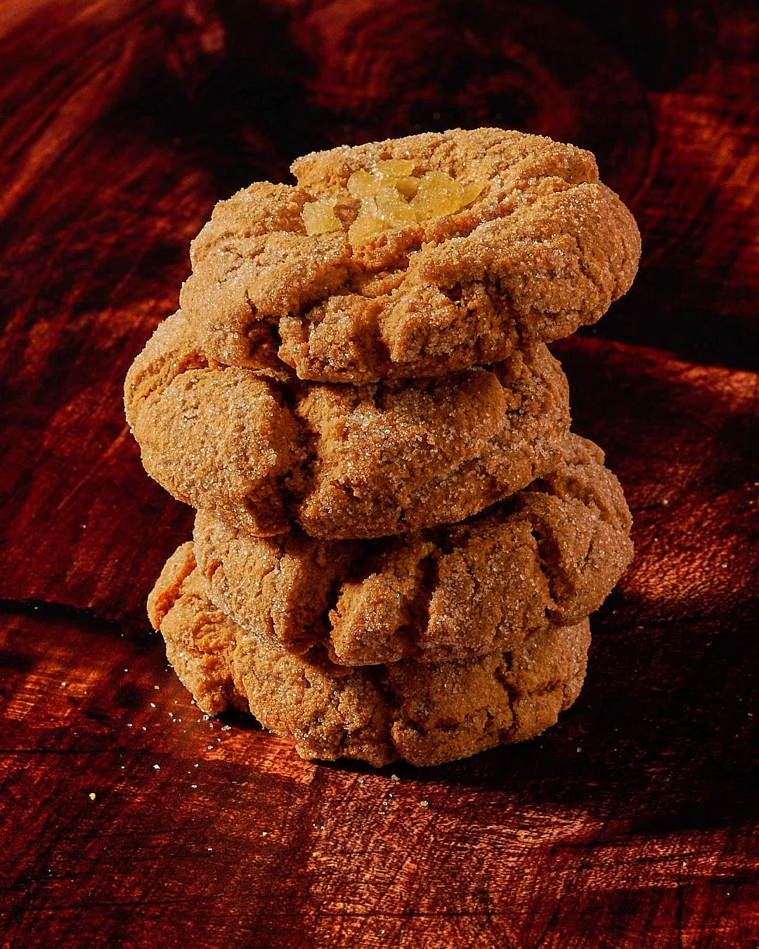  Rustic, golden Handmade Ginger Cookies with a touch of crystallized ginger—an inviting artisanal treat perfect for branding or showcasing homemade charm. 