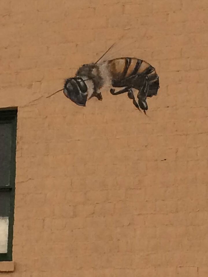 A single bee from the mural, without additional details nearby