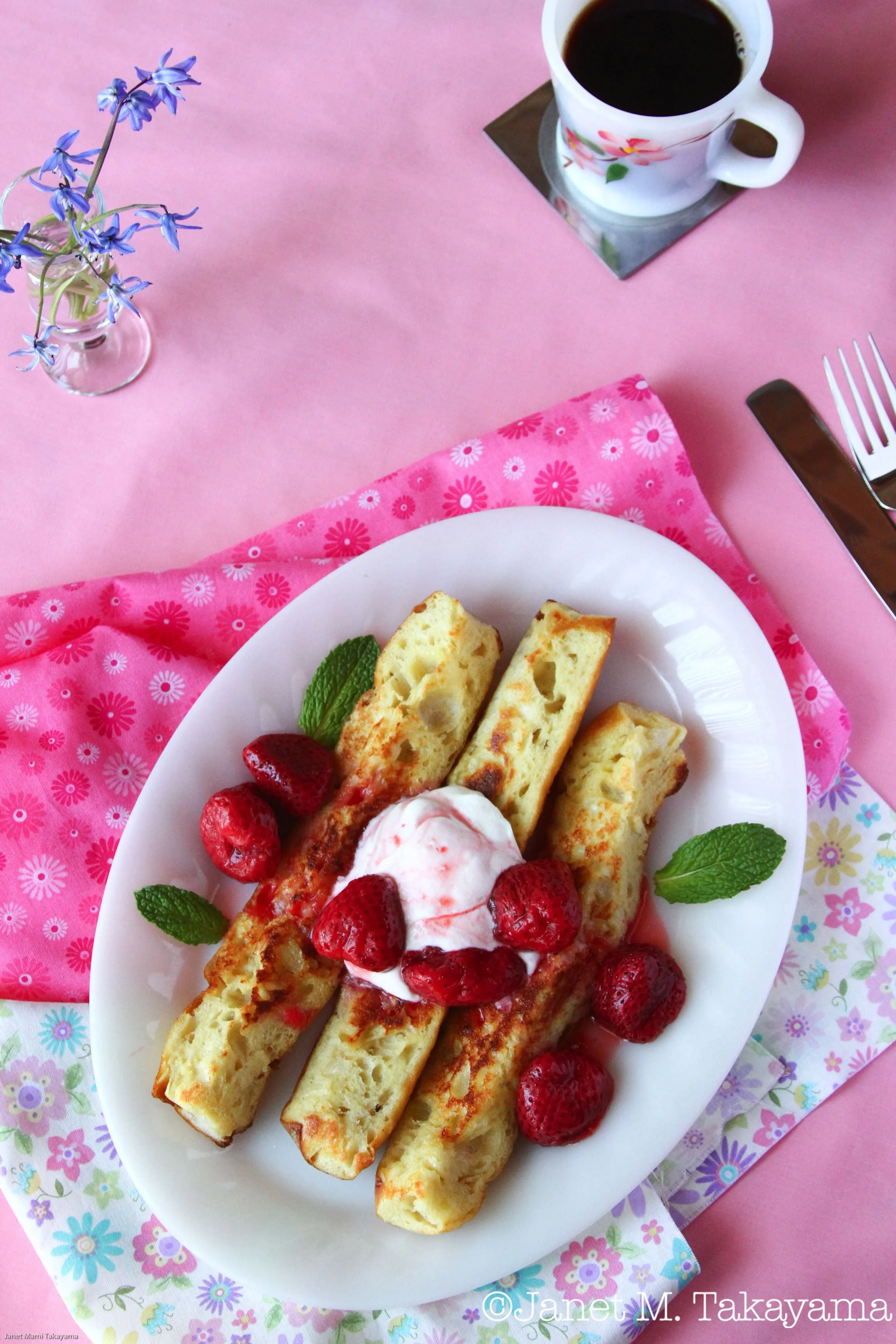 French Toast with Ricotta-Yogurt Cream and Strawberries