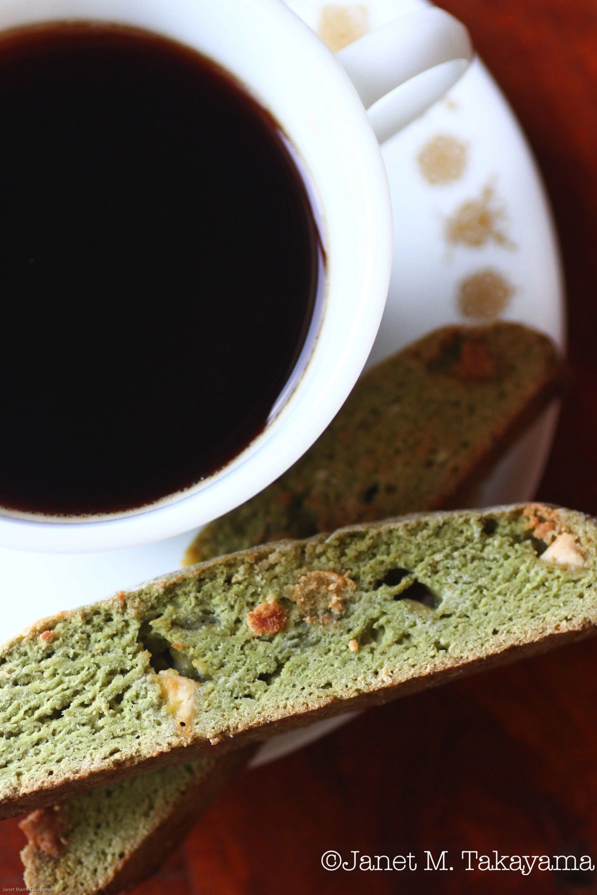 Matcha Biscotti with White Chocolate Chips