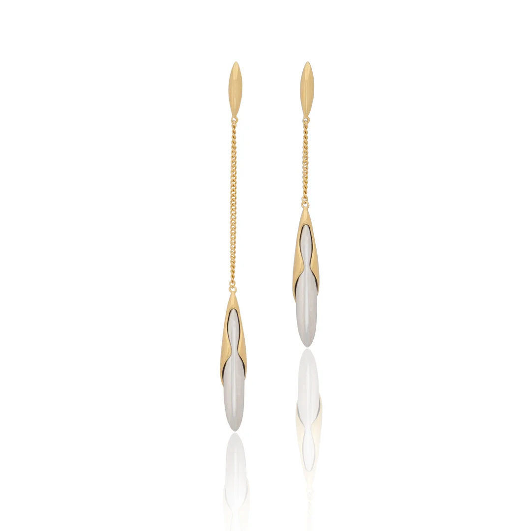 Hun Pitou Asymmetrical Yellow Gold Vermeil and Silver Drop Earrings