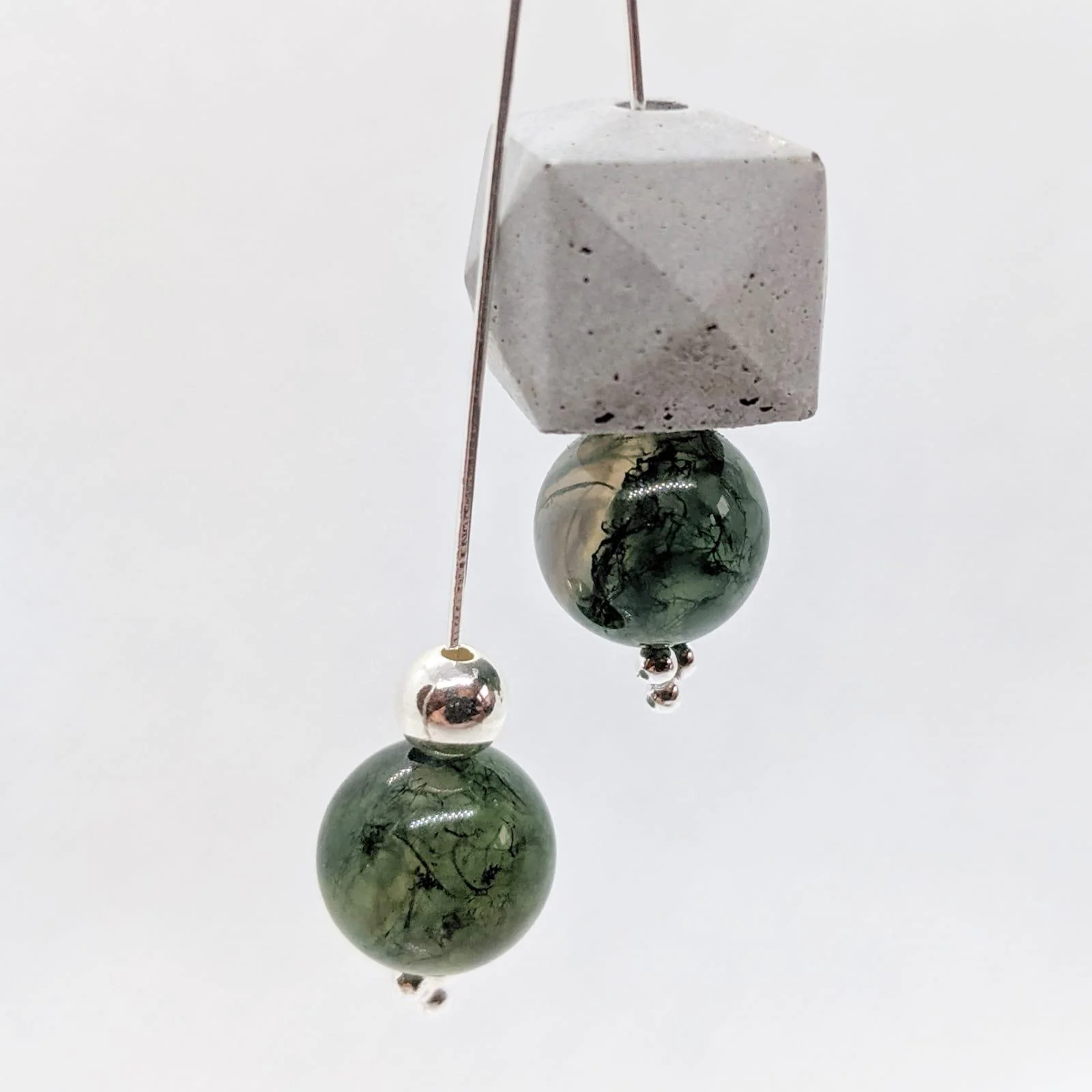 Concrete and moss agate earrings