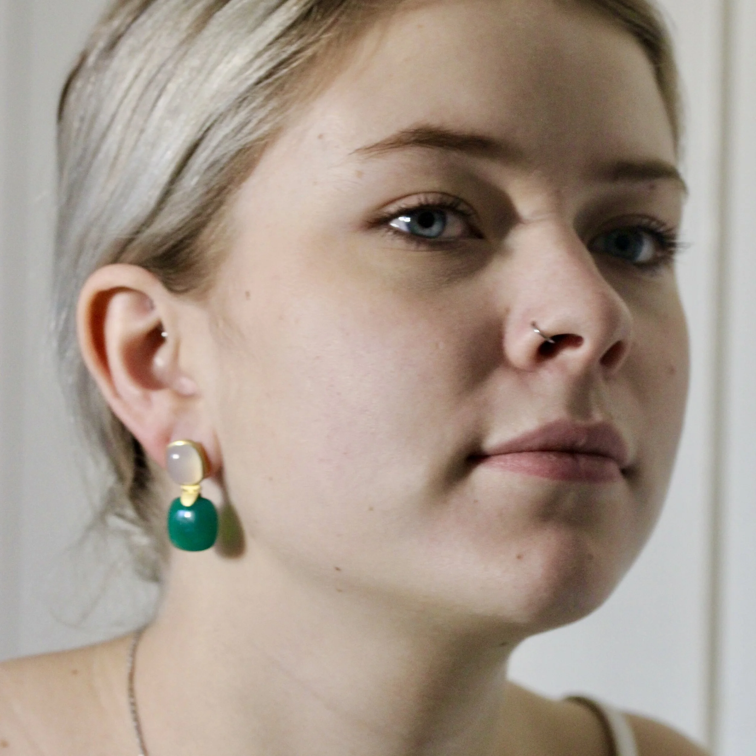 Audrey earring in moonstone and green agate Quince Jewellery.JPG