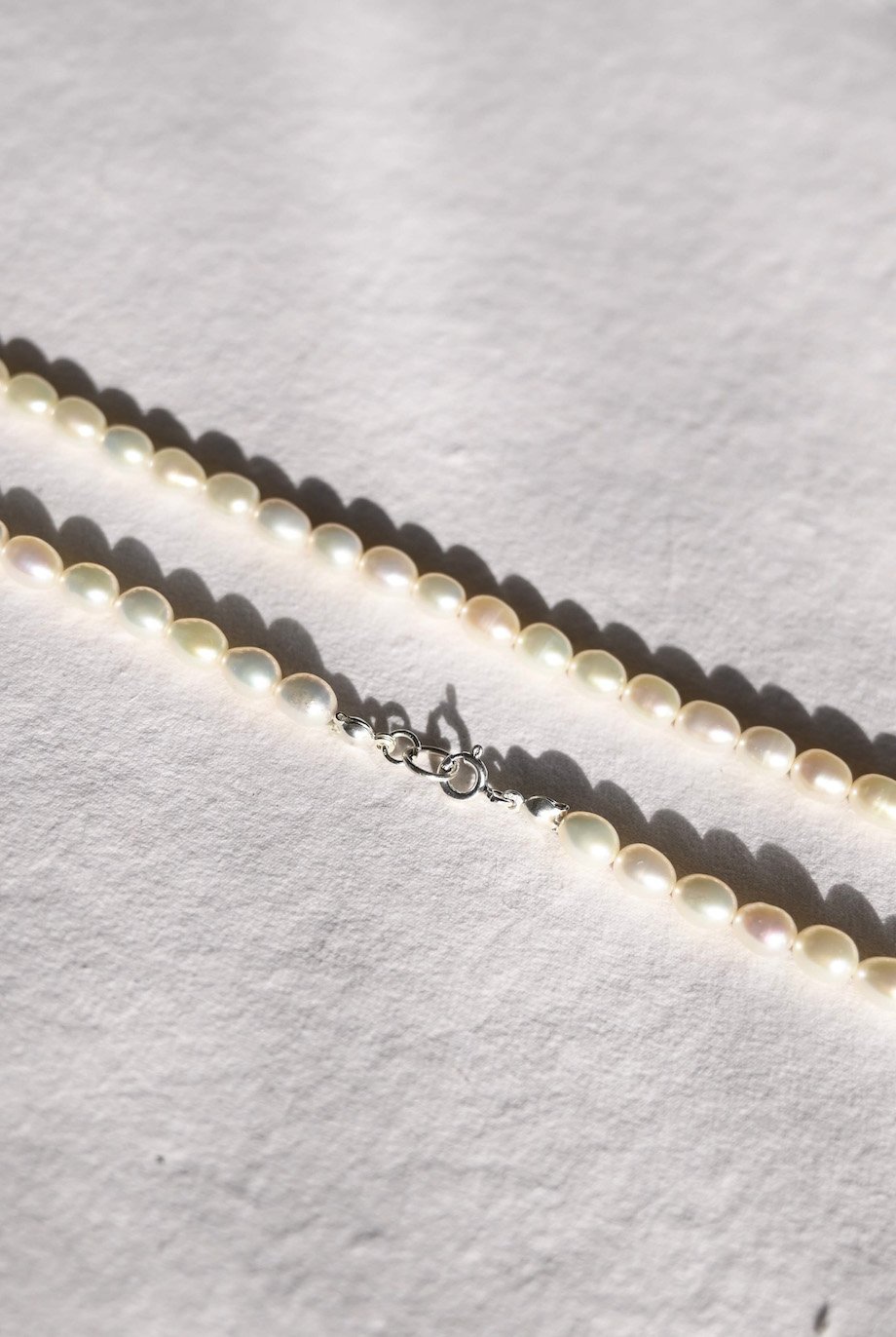 Freshwater Pearl Long Necklace, Flat Pastel Keshi Pearls, Rhinestone P –  Loulia Pearl Jewelry