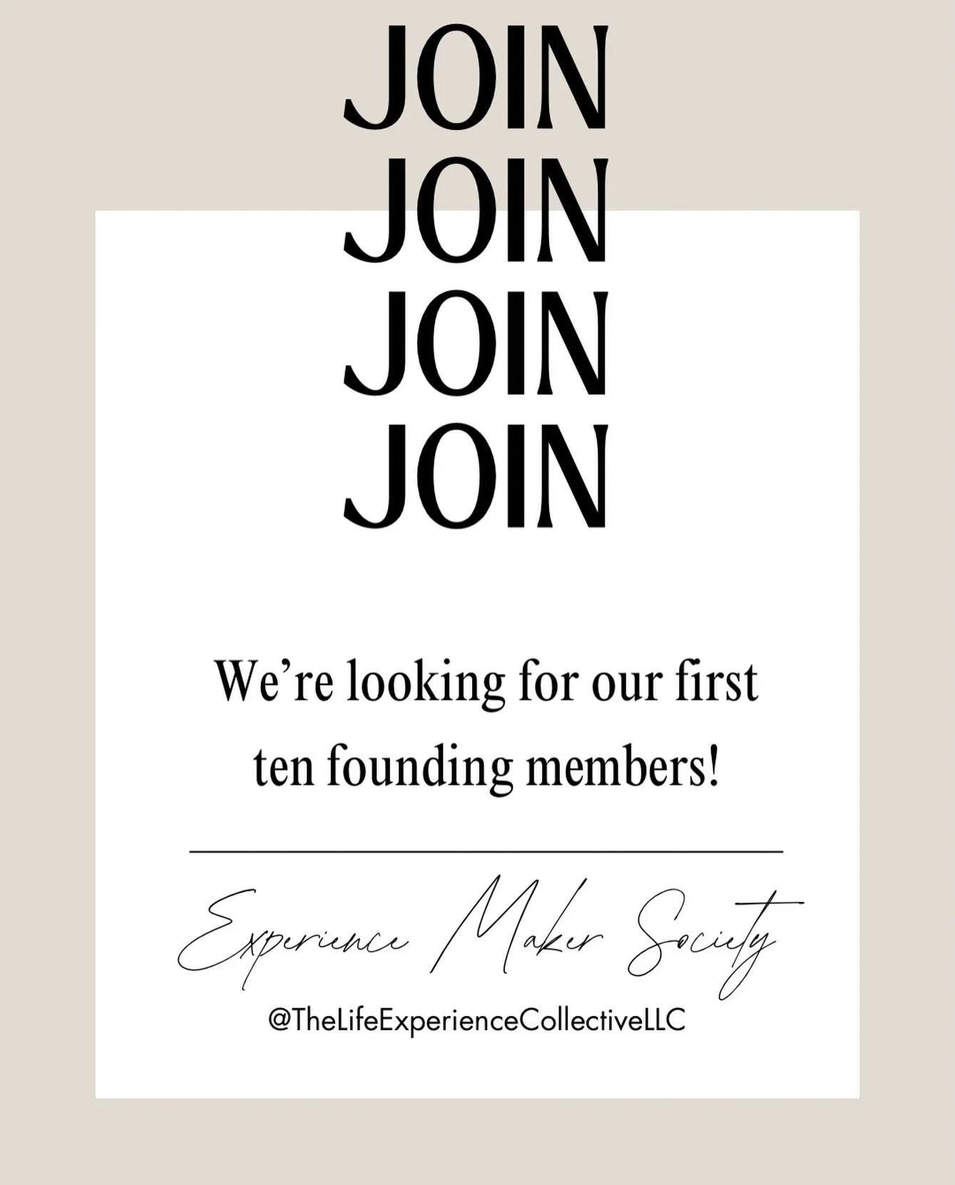 We&rsquo;re looking for our first 10 Founding Members of the Experience Maker Society.

This isn&rsquo;t just another membership.

It&rsquo;s the beginning of a community for people who believe life isn&rsquo;t something to simply get through&mdash;i