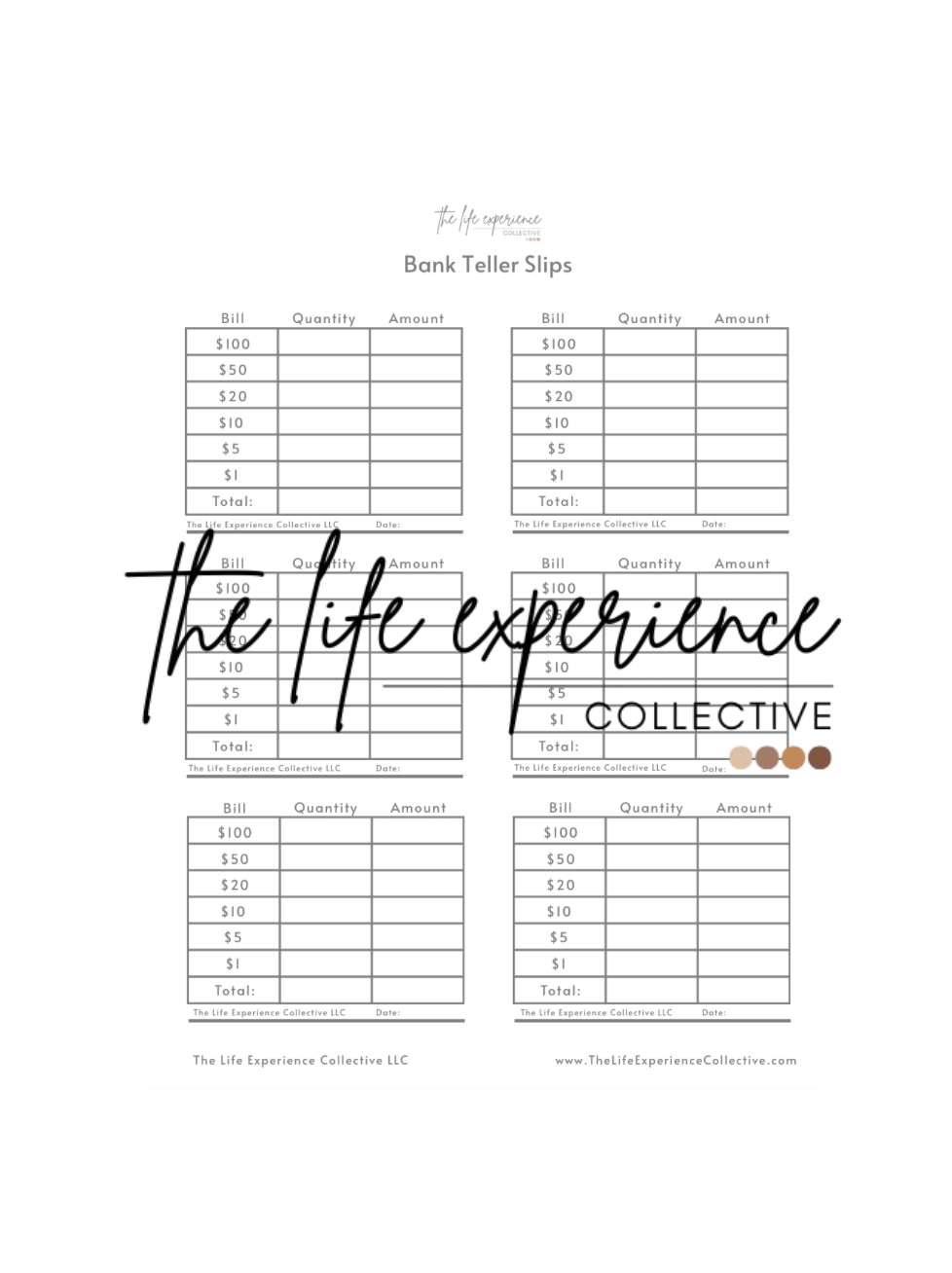 Bank Teller Slips Printable