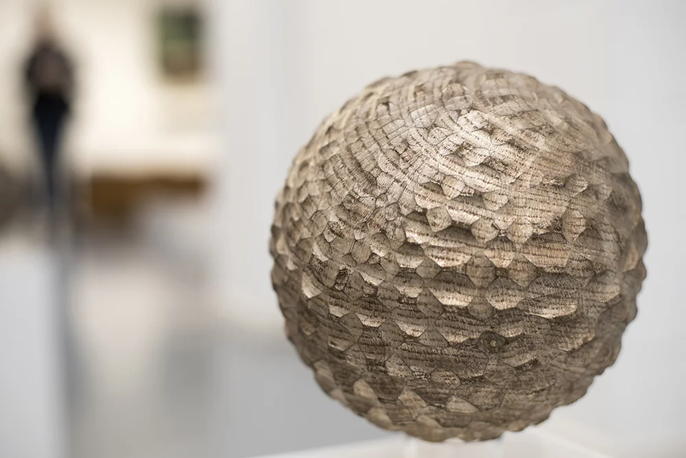 Silver Gilt Small Sphere , Hearts of Oak, solo show (2015) . Bedales Gallery, Hampshire, UK. Photo: Jacqui Hurst