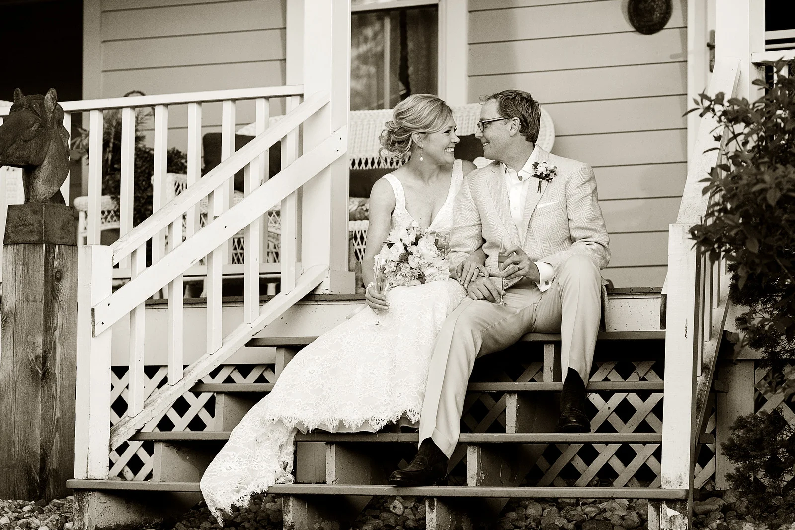 Bride and Groom with Vintage Style, Lake Geneva WI. 