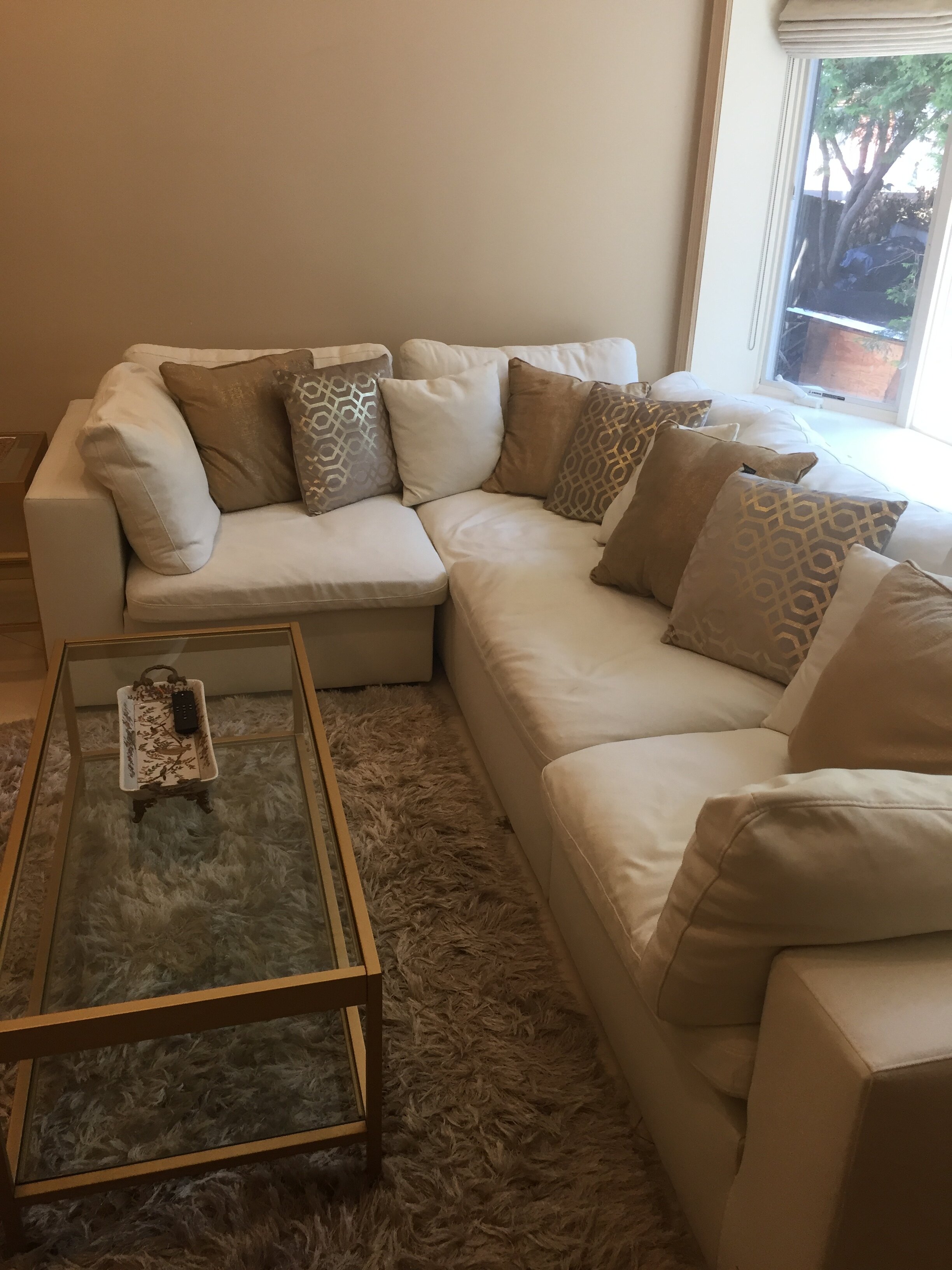 Elegant white linen couch 