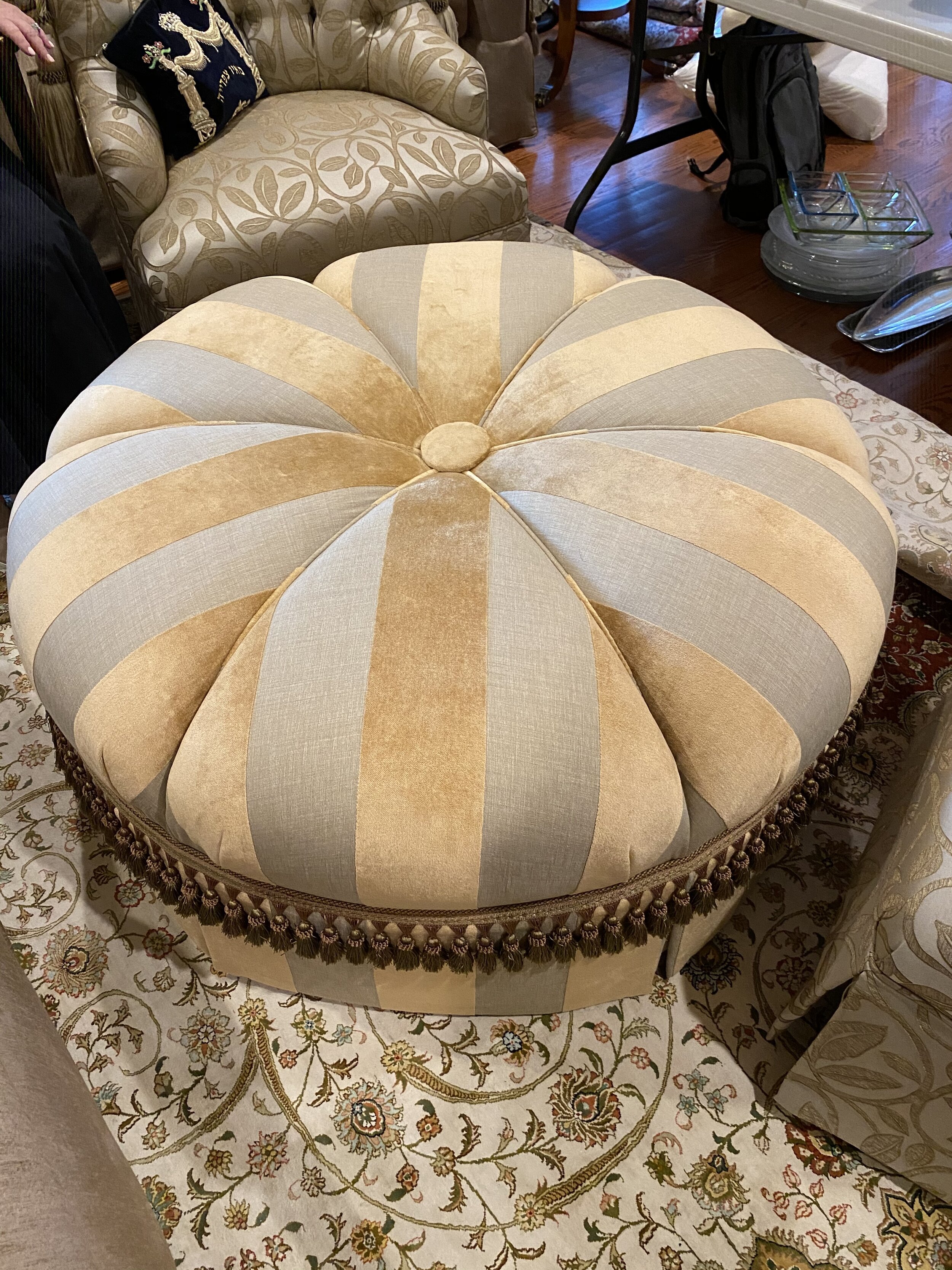 High End and Stunning Golden Round Ottoman 