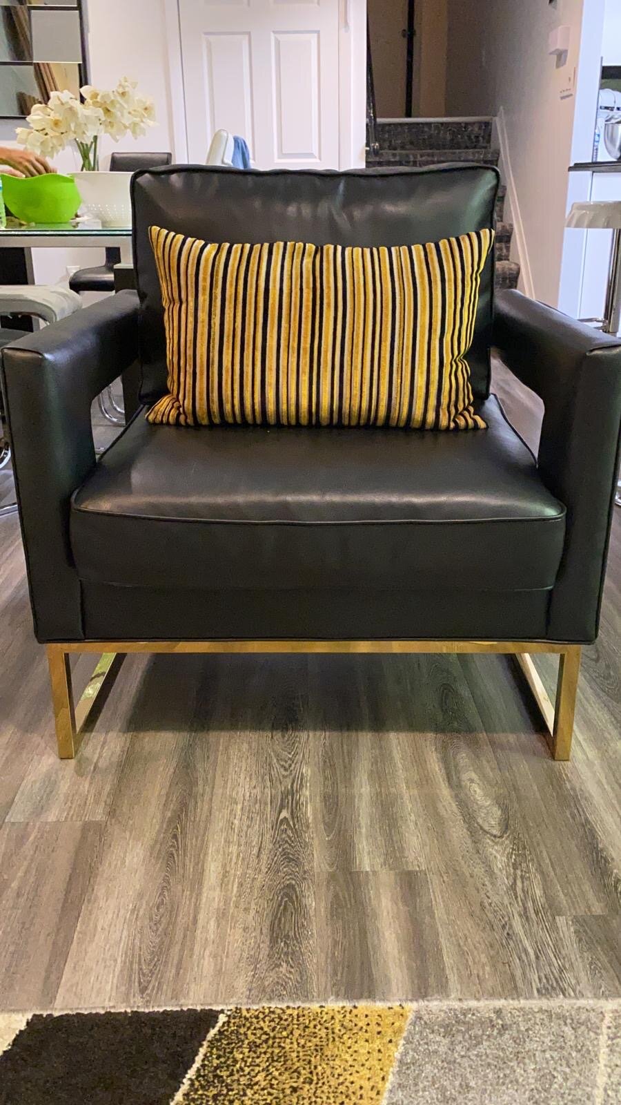 Genuine Black Leather Chair with Gold Legs