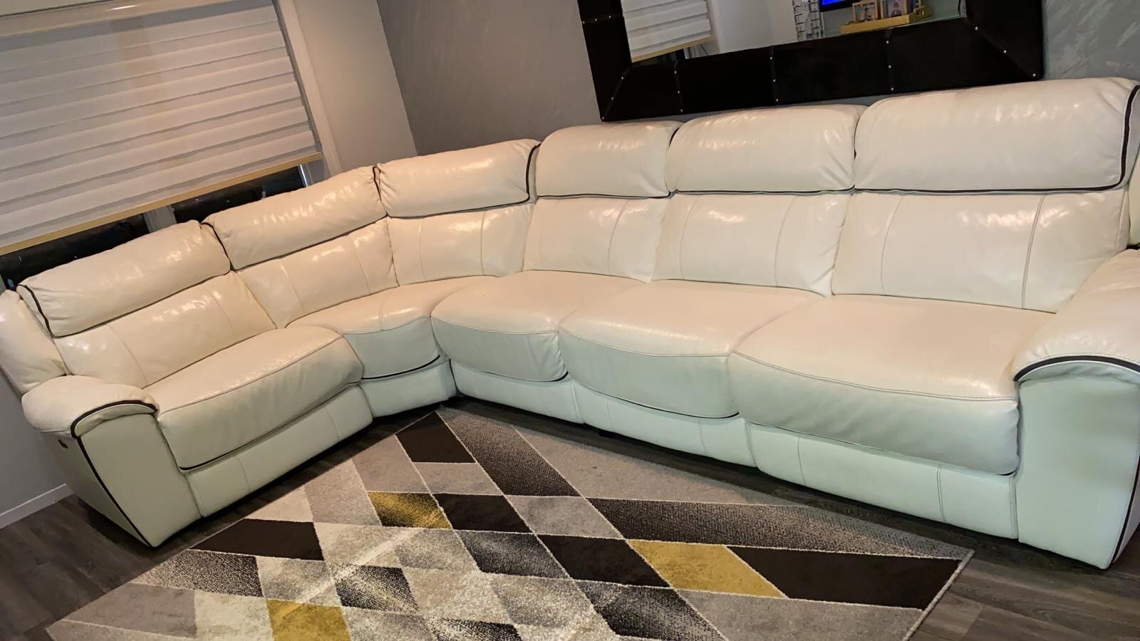 Italian White Leather Couch with Black Trim