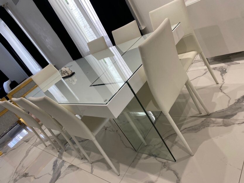 Modern Glass &amp; Lacquered Table and Chairs